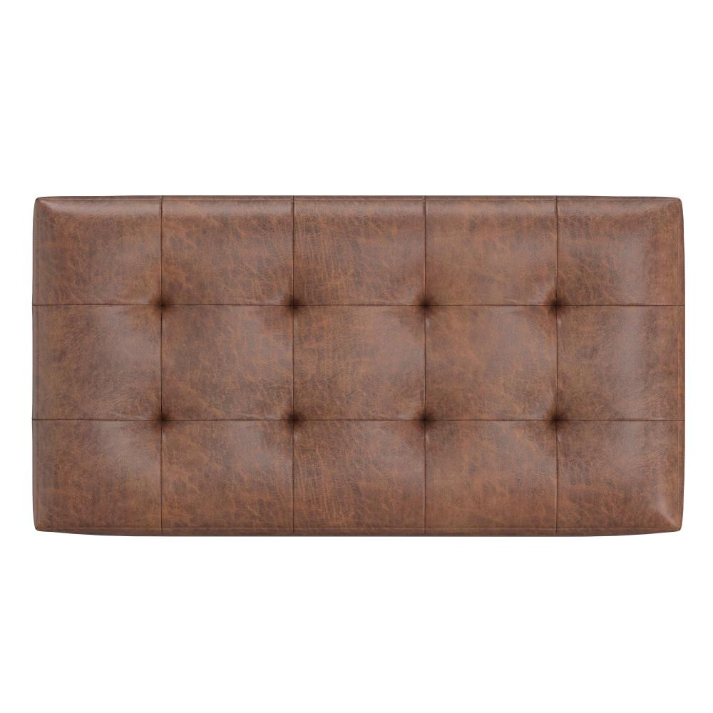 Simpli Home Cosmopolitan 34"W Upholstered Storage Ottoman with Tufted Design and Large Interior Storage