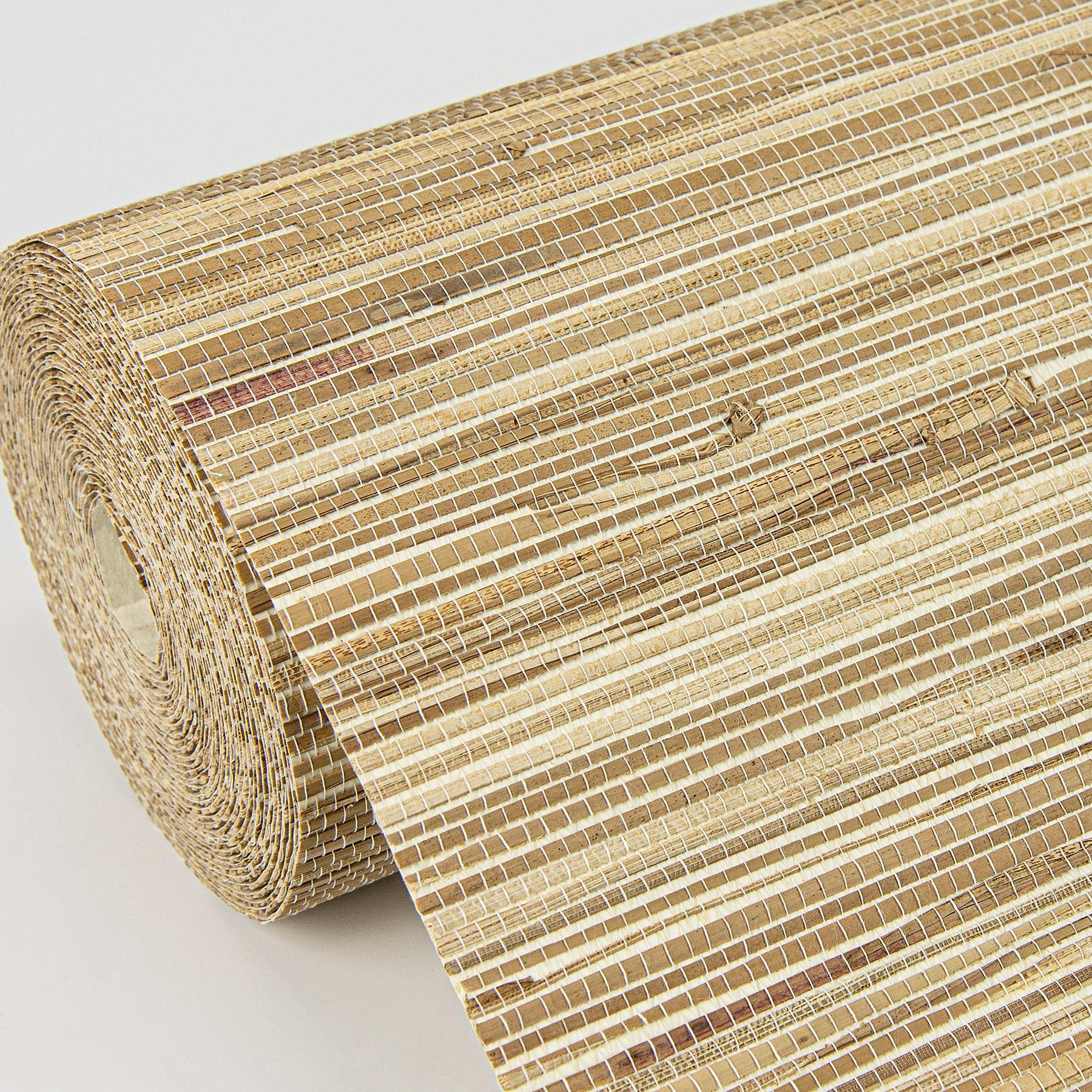 Neutral Brown Grasscloth Textured Wallpaper Roll