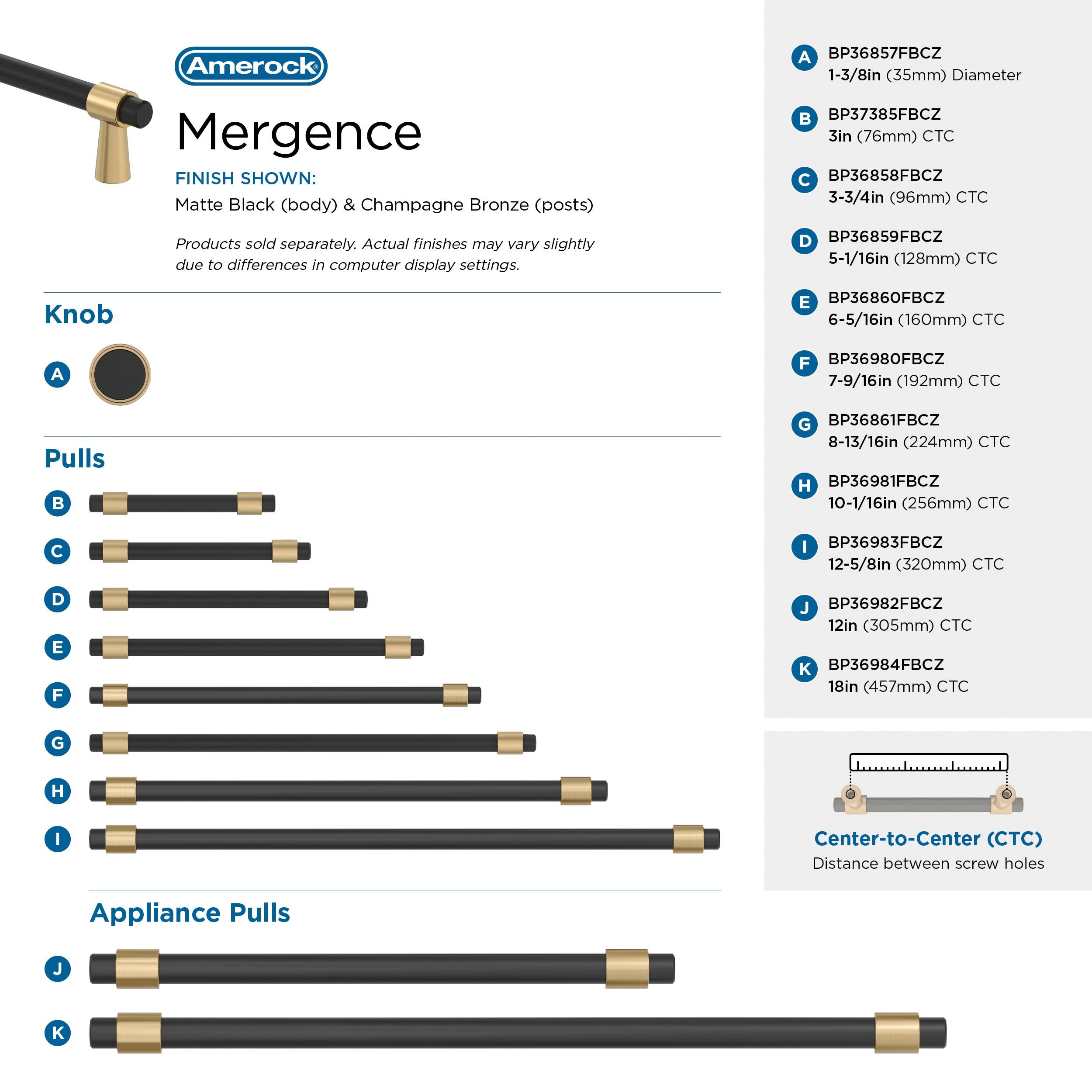Amerock Mergence 18 inch (457mm) Center-to-Center Matte Black/Champagne Bronze Appliance Pull