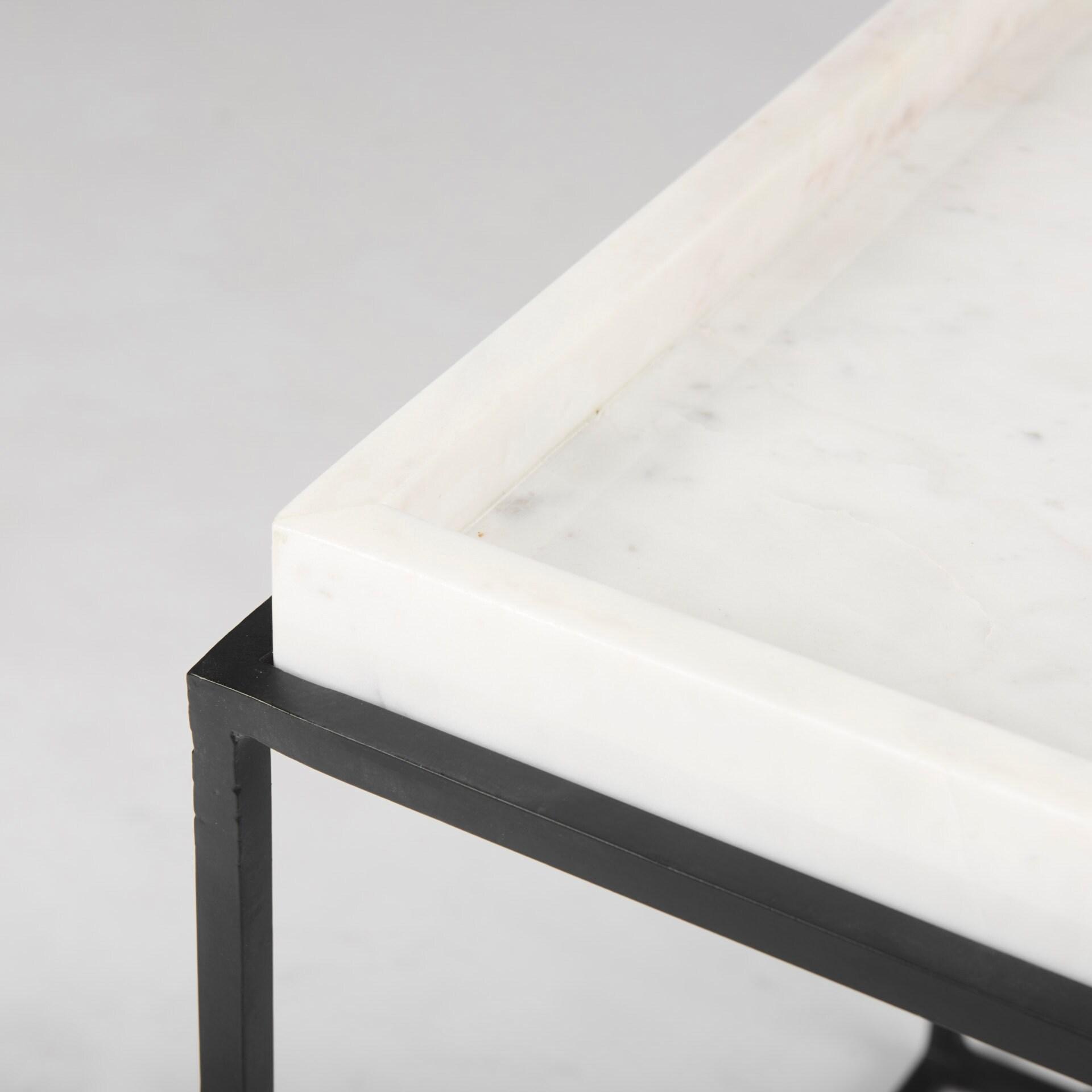 Regal Elegance White Marble & Matte Black Metal Square End Table