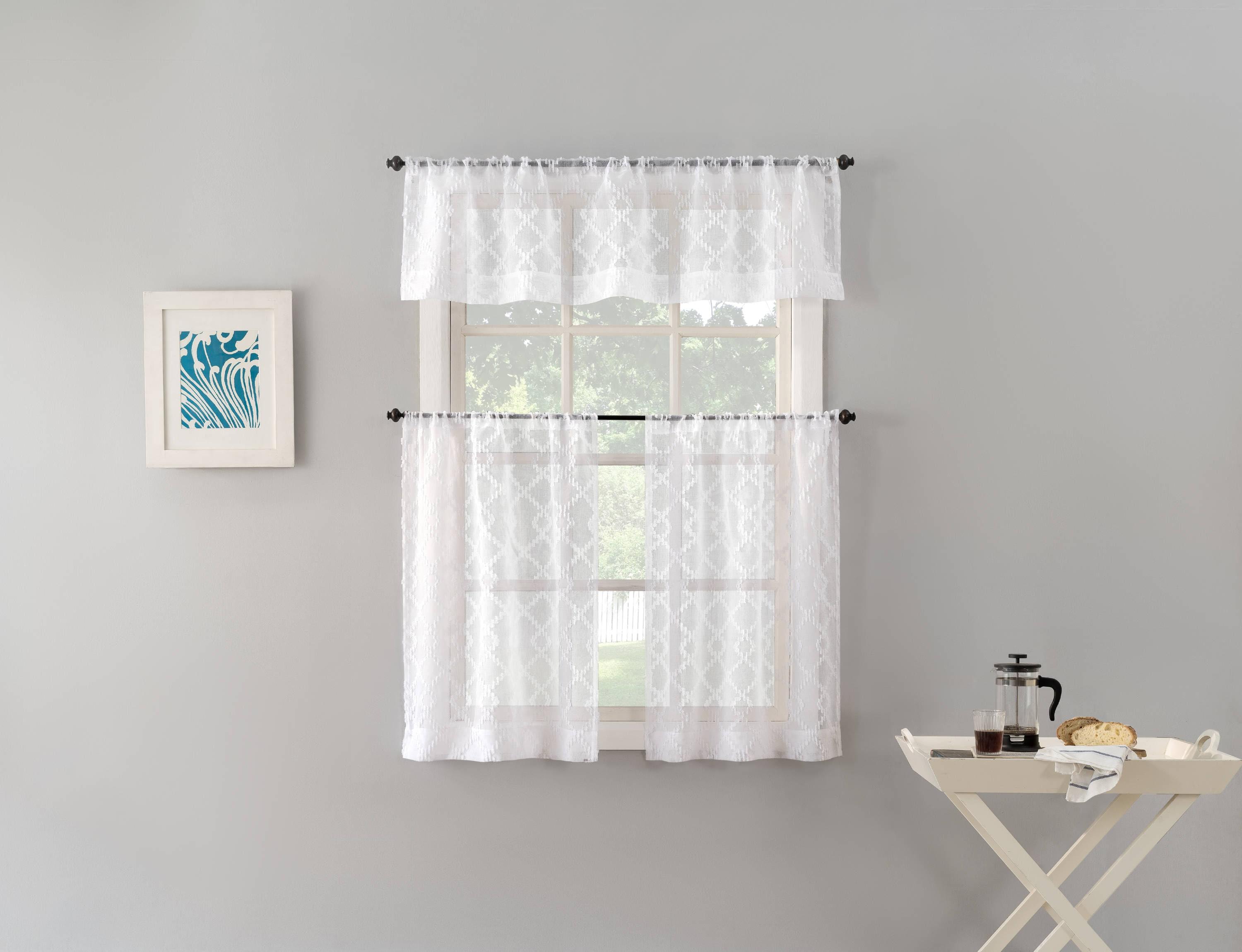 No. 918 Tina Geometric Clipped Semi-Sheer Rod Pocket Kitchen Curtains, 54"x36"