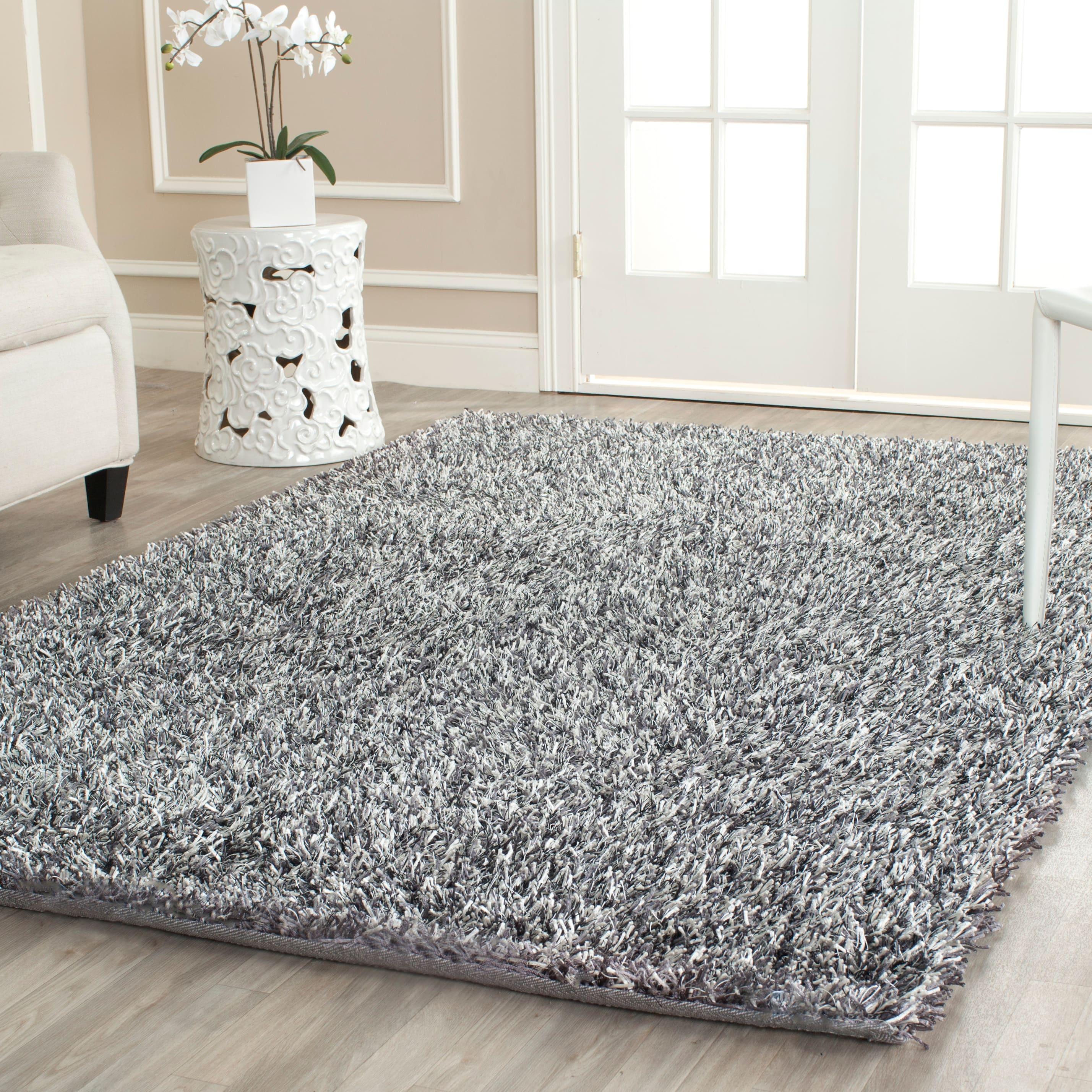 Shag SG531 HAND TUFTED Area Rug - Platinum/Ivory - 7'x7' - Safavieh.