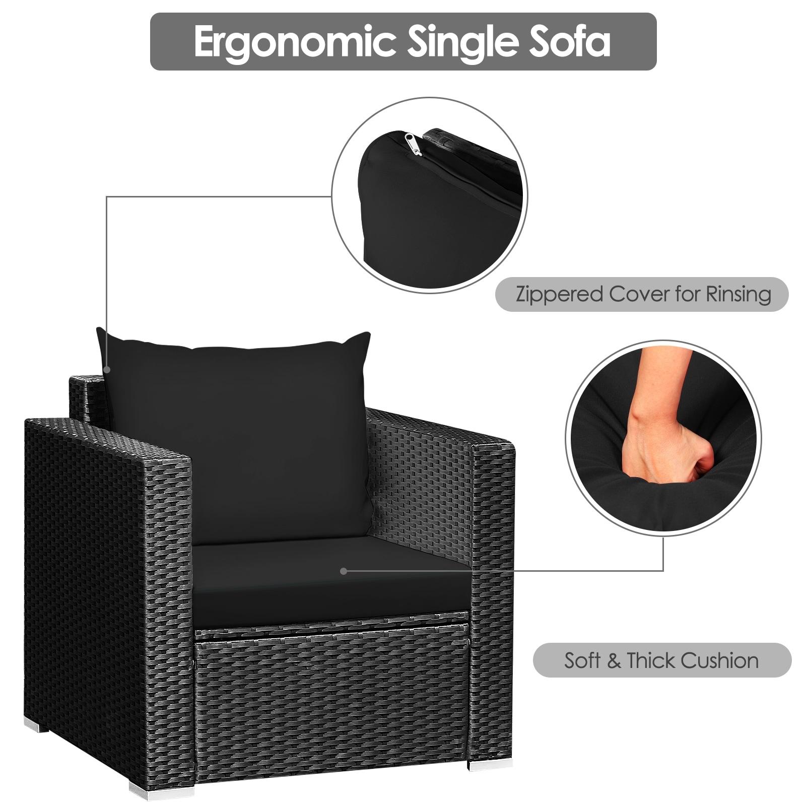 Resenkos 3 Pieces Patio Wicker Conversation Set, Outdoor Furniture Garden Conversation Bistro Sets with Coffee Table and Cushions-Black