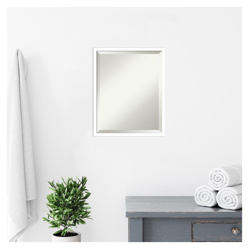 Amanti Art Beveled Wood Bathroom Wall Mirror - Svelte Frame Svelte White Outer Size: 17 x 21 in White