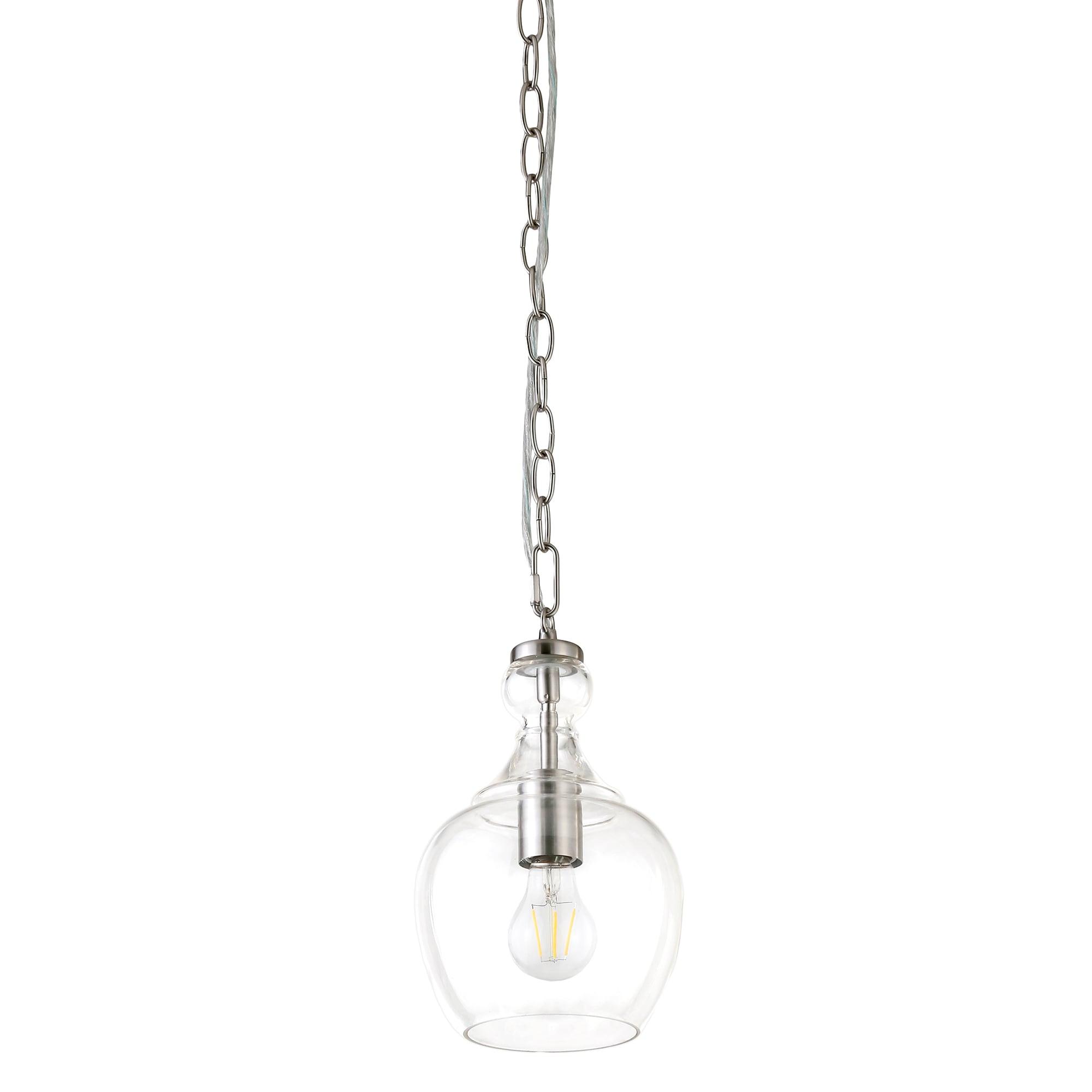 Mini Verona 7" Brushed Nickel Drum Pendant with Clear Glass Shade