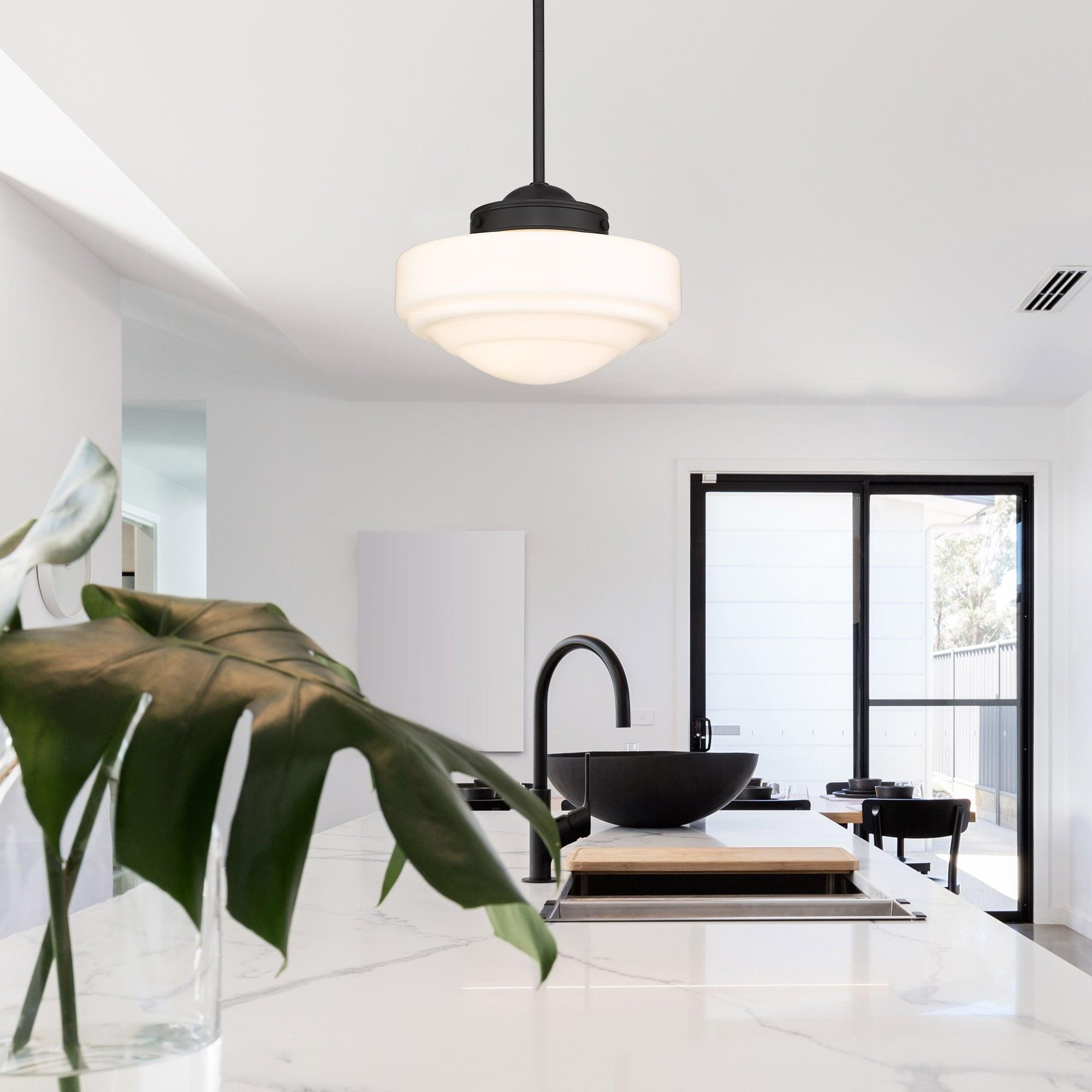 Golden Lighting Ingalls 1-Light Pendant in Matte Black with Vintage Milk Glass
