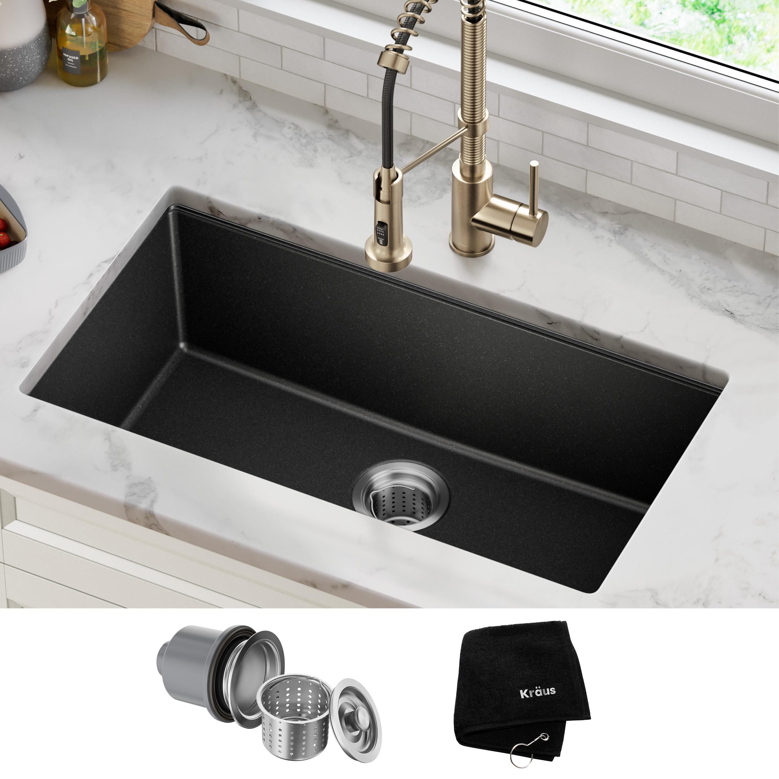 KRAUS 31 inch L Undermount Single Bowl Black Onyx Granite Kitchen Sink