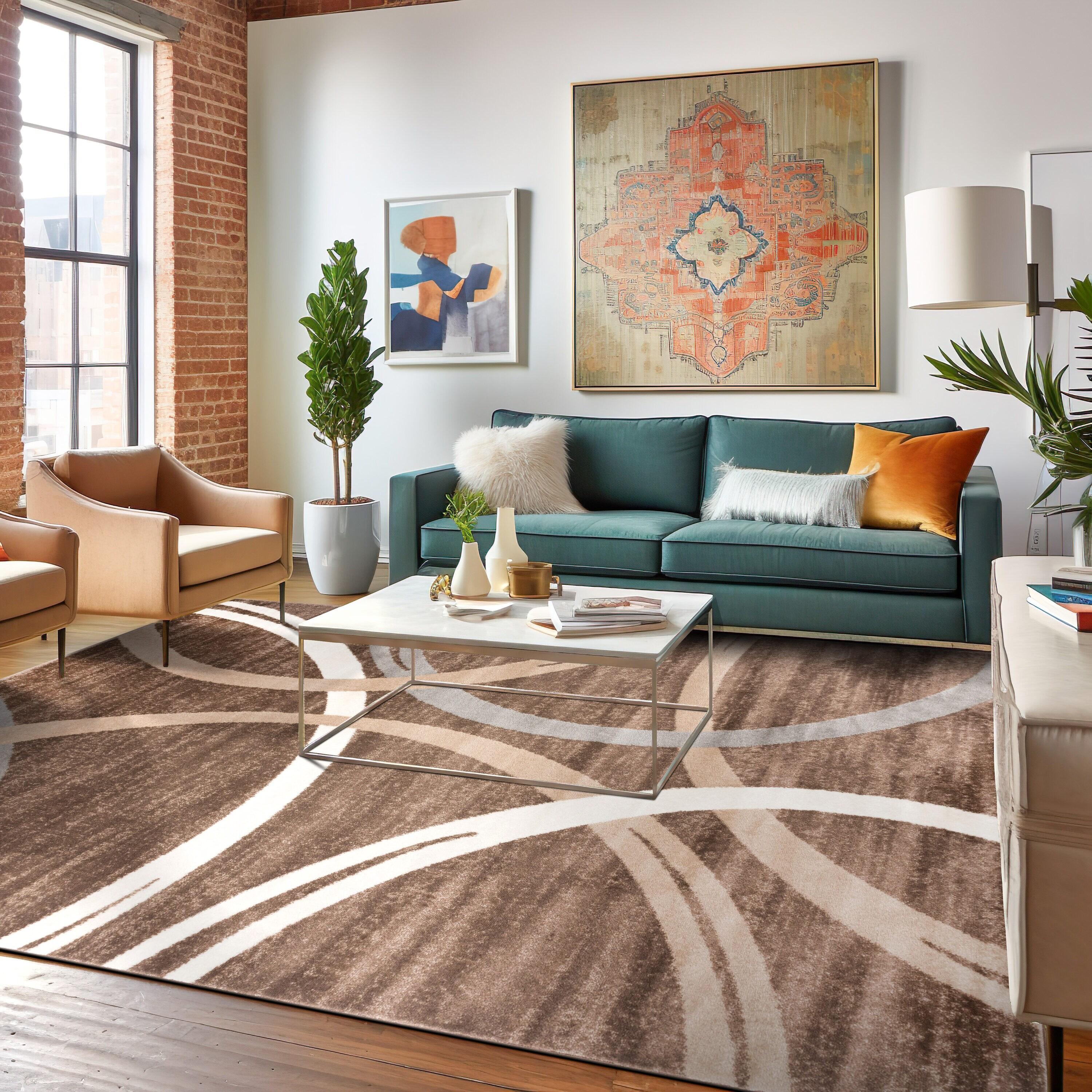 World Rug Gallery Contemporary Abstract Circles Design Brown 5'3" x 7'3" Area Rug