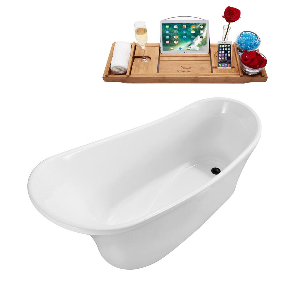67" Streamline Freestanding Soaking Acrylic Bathtub With Drain and Bamboo Tray