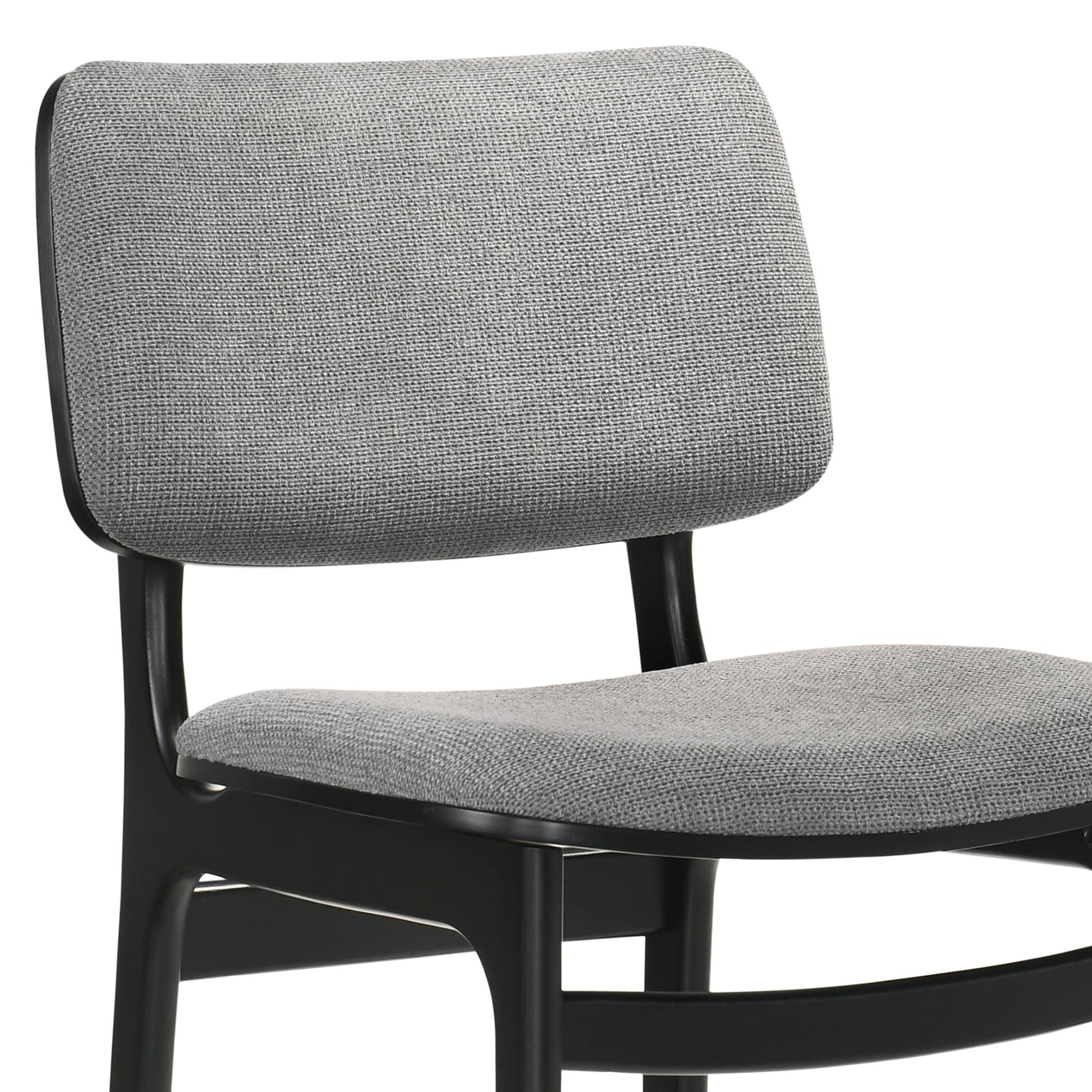 Set of 2 Lima Upholstered Wood Dining Chairs Black - Armen Living: Mid-Century Modern, Rubberwood Frame, Gray Polyester