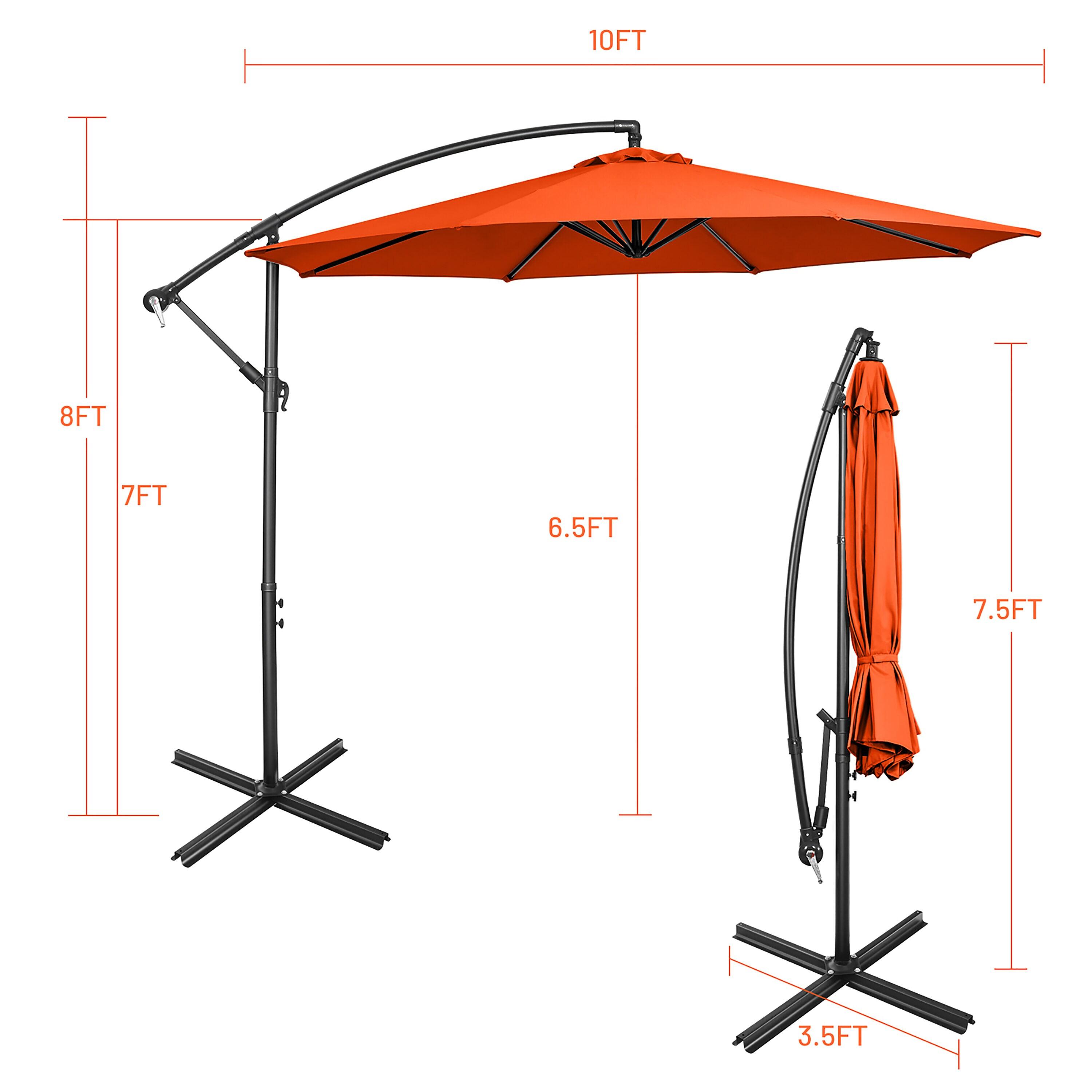 Tangkula 10FT Patio Offset Umbrella 8 Ribs Cantilever Umbrella w/Crank for Poolside Yard Lawn Garden Orange