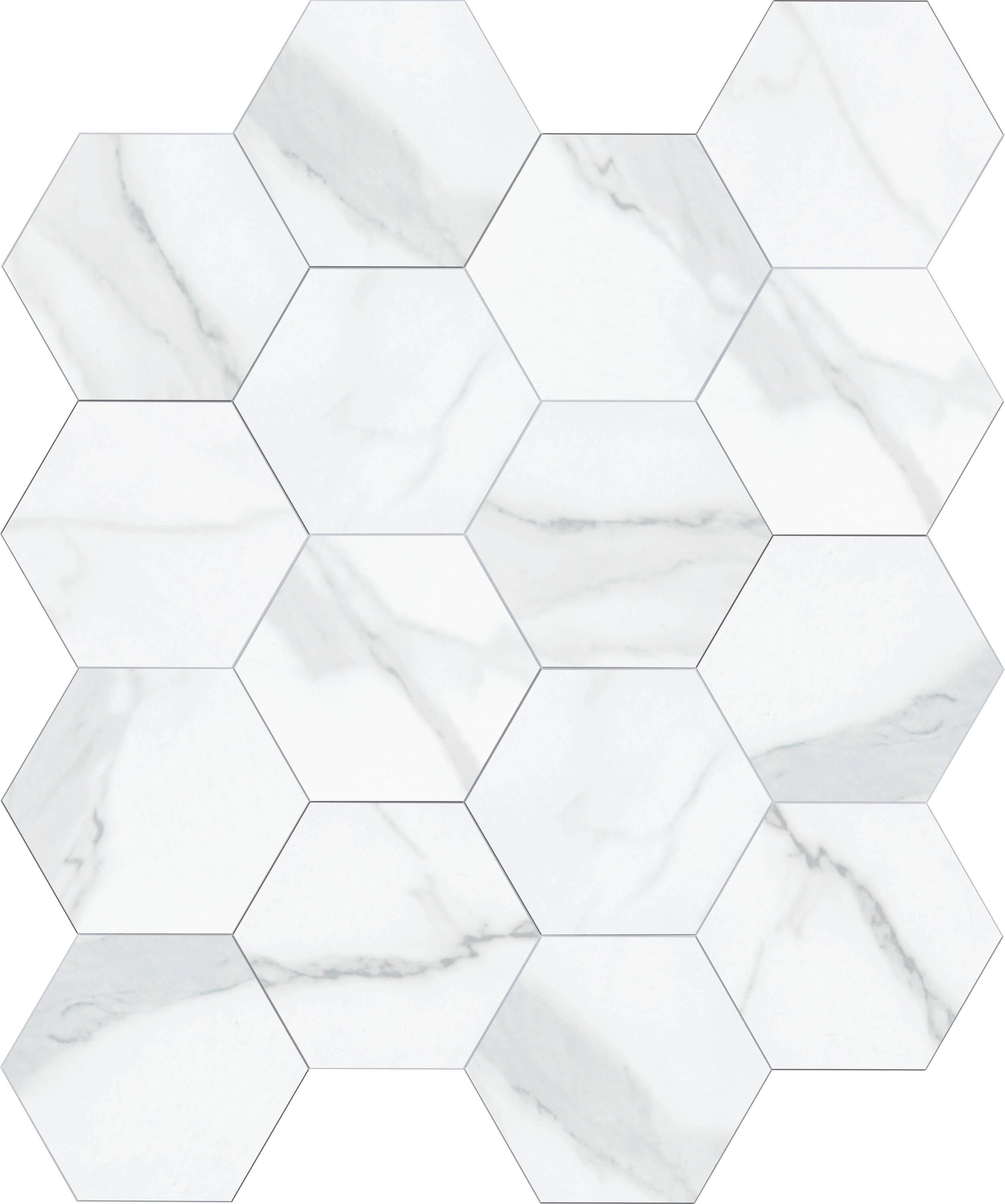 Hexagon White Stone Composite Peel and Stick Backsplash Tiles