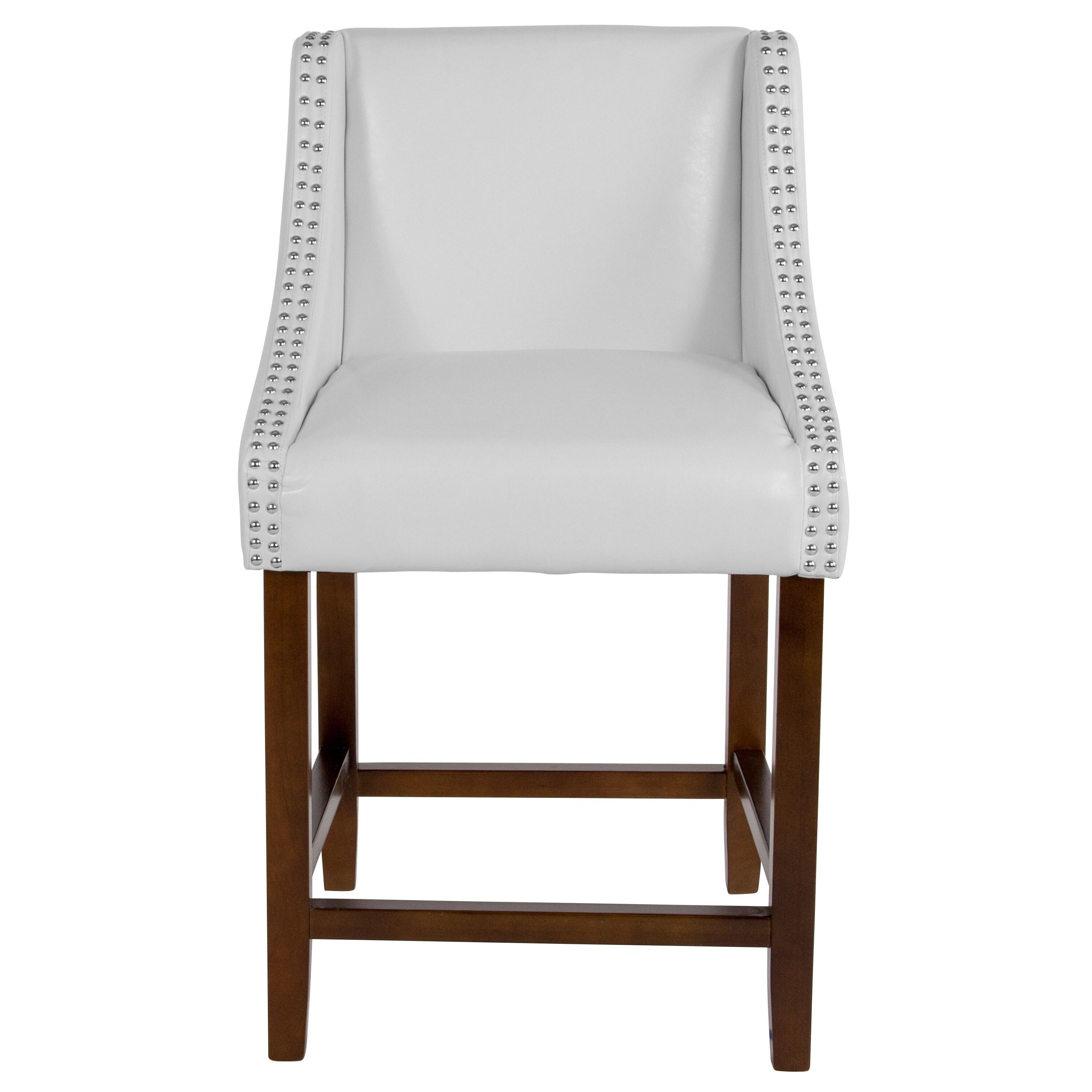 Flash Furniture Carmel Series 24" High Transitional Walnut Counter Height Stool with Nail Trim in White LeatherSoft