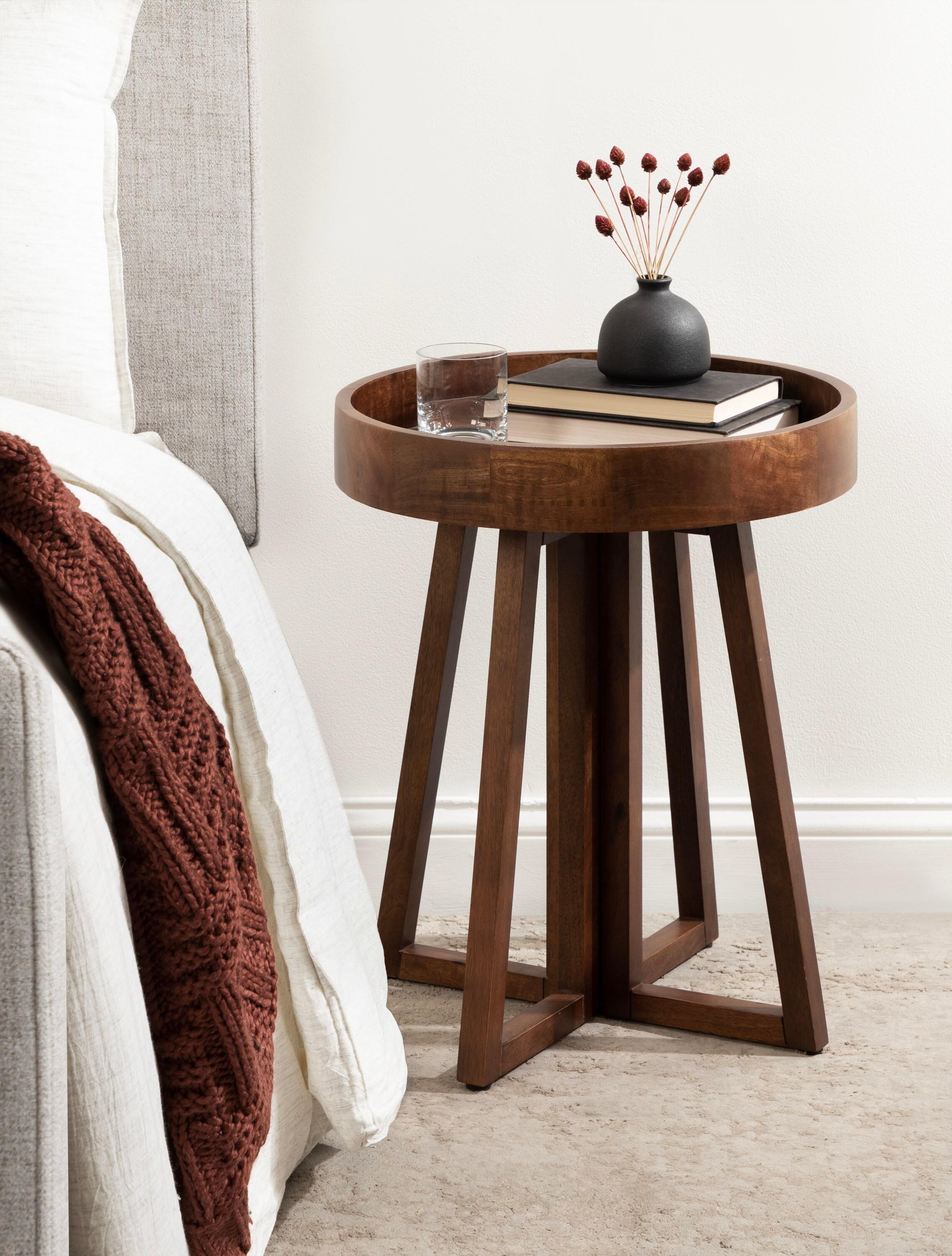 Kate and Laurel Avery Round Wood Side Table, 18x18x22, Walnut Brown