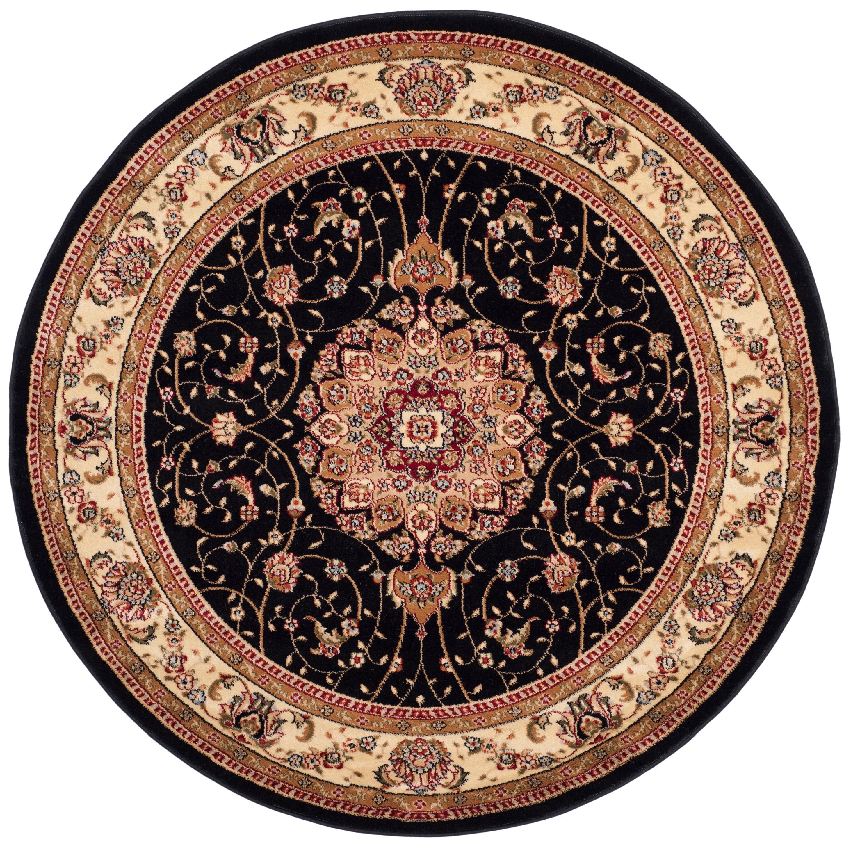 Lyndhurst LNH329 Power Loomed Area Rug - Black/Ivory - 4' Round - Safavieh