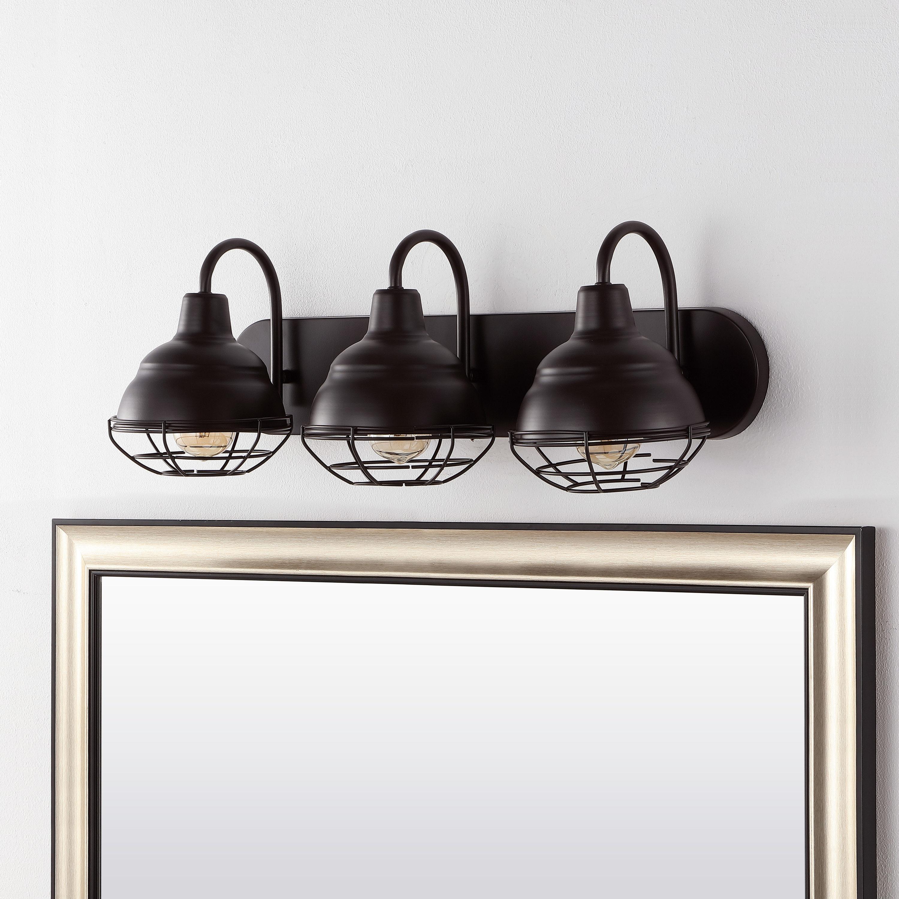 JONATHAN Y Levi 24.5" 3-Light Industrial Farmhouse Iron LED Vanity, Oil Rubbed Bronze