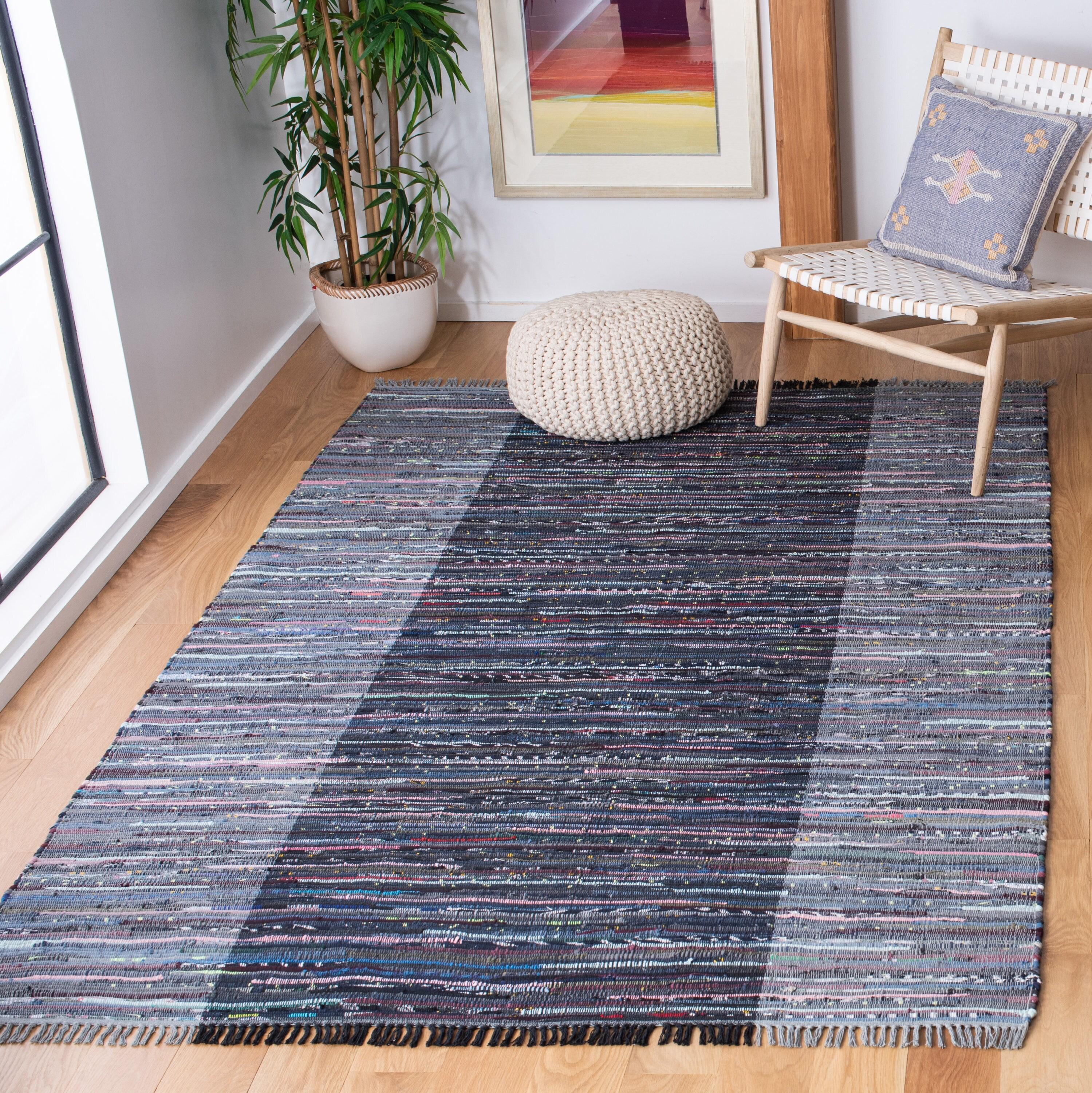 Rag Area Rug RAR122 Hand Woven Area Rug - Grey/Black - 8'x10' - Safavieh.