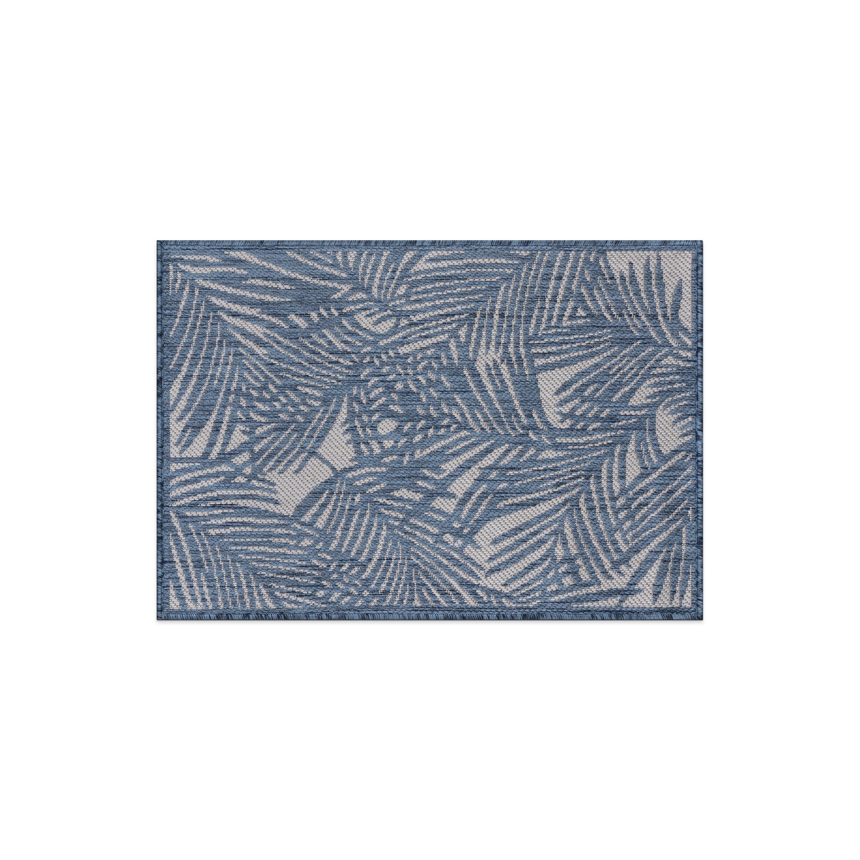 World Rug Gallery Contemporary Palm Leaf Textured Flat Weave Indoor/Outdoor Area Rug - BLUE 2'x3'