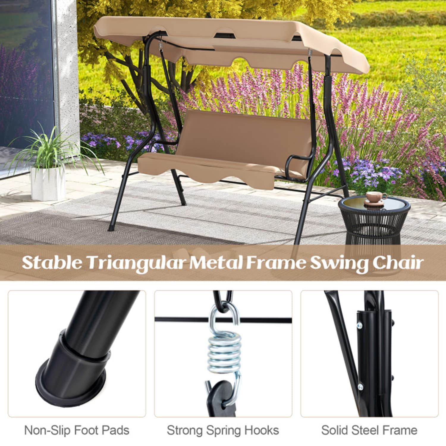 Arlmont & Co. Arlmont & Co. Patio 3 Seats Canopy Swing Glider Hammock Steel Frame Cushioned Backyard