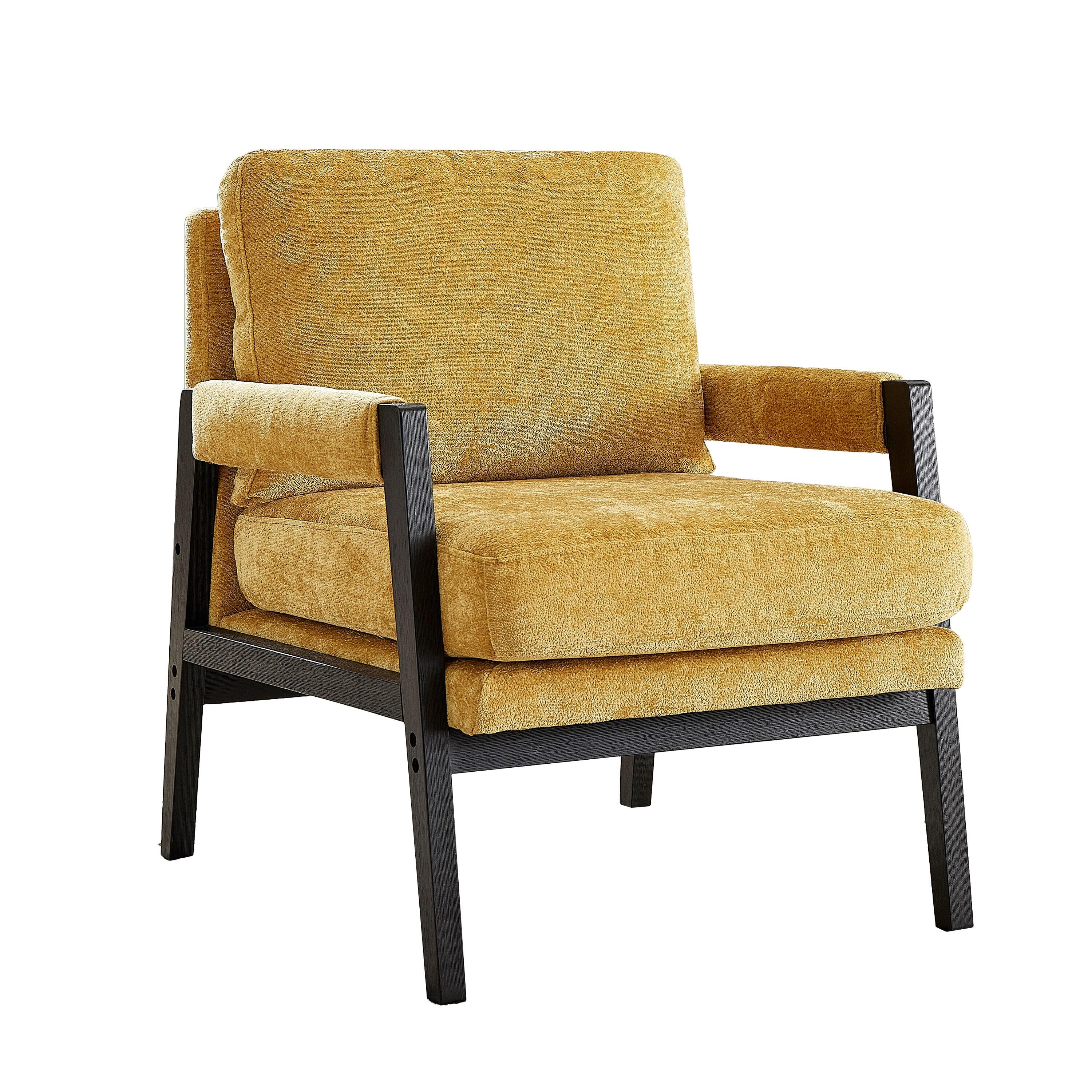 Roundhill Furniture Kelly Mid-Century Modern Chenille Upholstered Accent Armchair Yellow