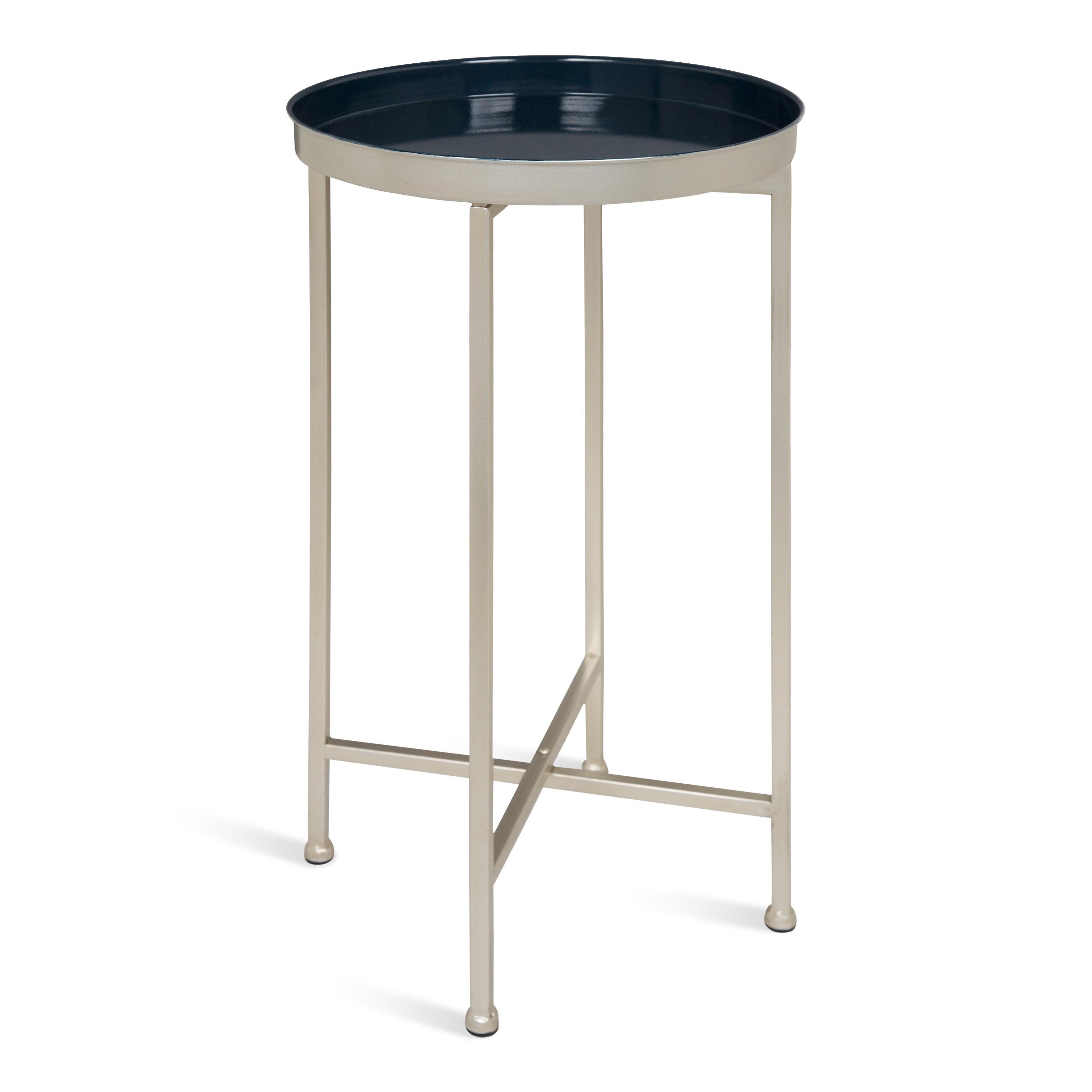 Kate and Laurel Celia Round Metal Tea Table, 14x14x25.75, Silver and Navy Blue