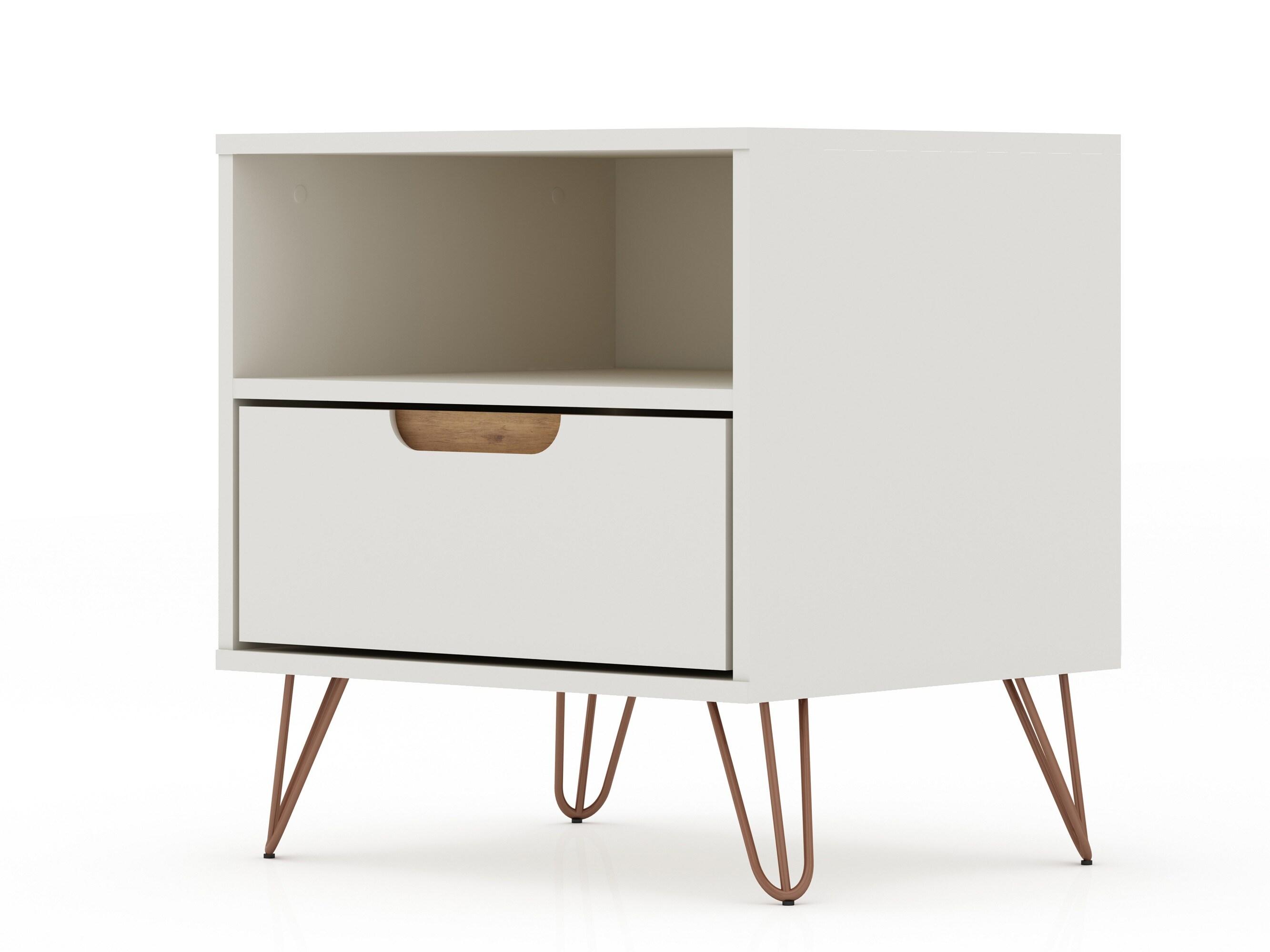 Set of 2 Rockefeller 1 Drawer Nightstands Off White/Nature - Manhattan Comfort