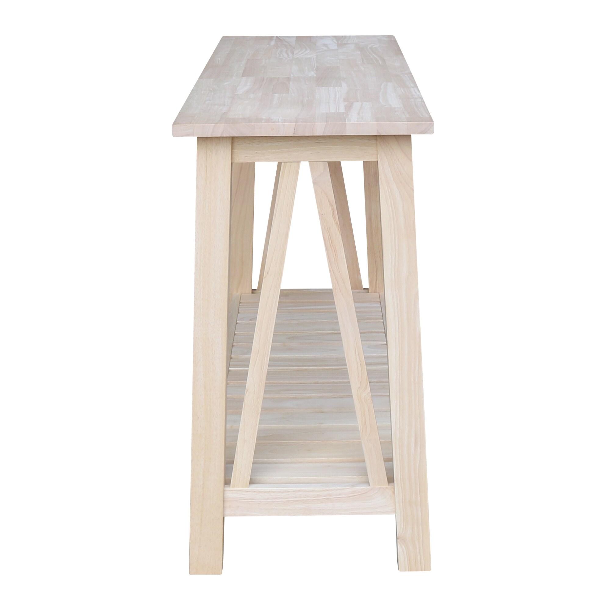 Surrey Console Sofa Table Unfinished - International Concepts: Hardwood, Rectangular, Fixed Shelf