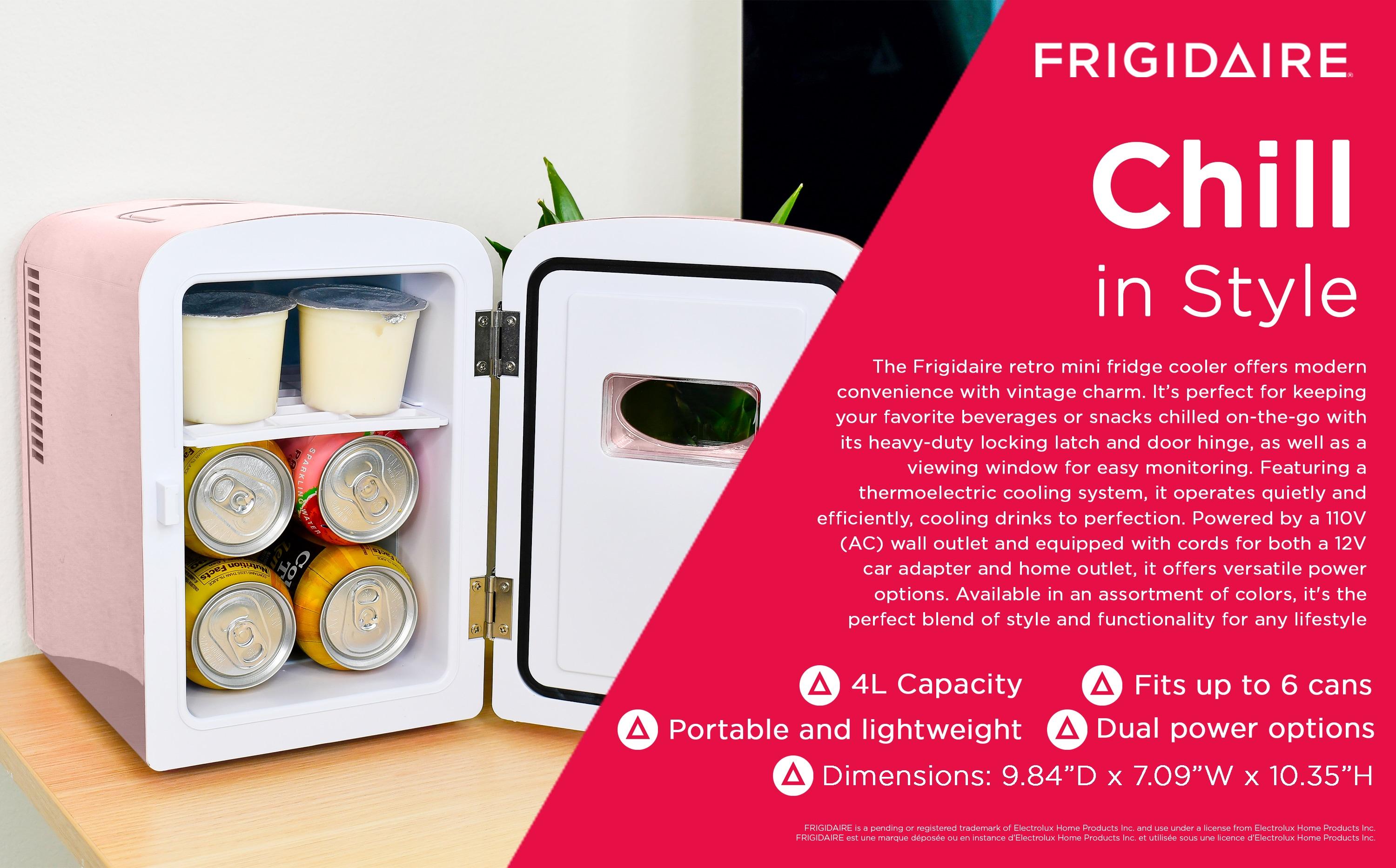 Frigidaire Retro Mini Fridge Cooler, Holds Up to 9 Cans, Portable Fridge for Car, Office, Bedroom, Dorm Room