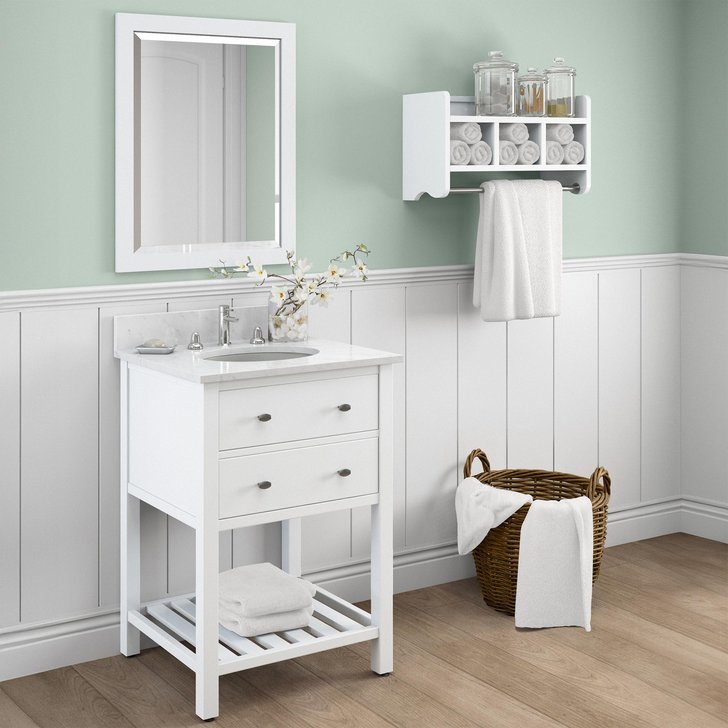 Alaterre Furniture 24" Beveled Bath Vanity Mirror, White