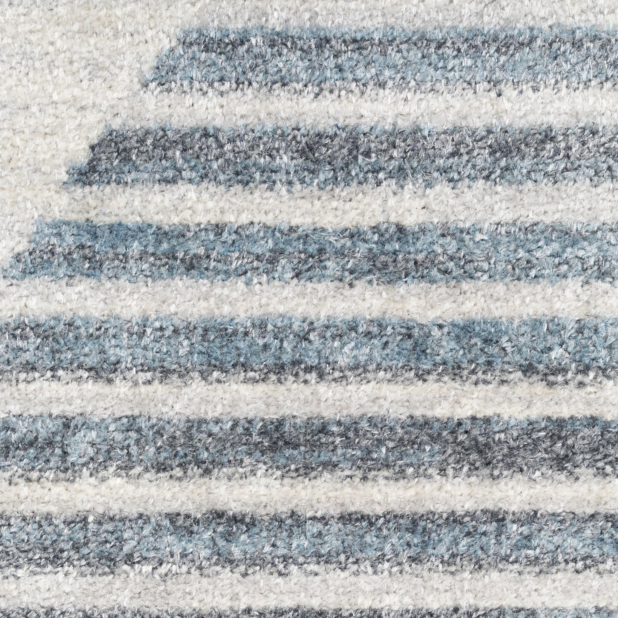 Nourison Astra Machine Washable Semi Circles Mid-Century Modern Indoor Rug Ivory Blue 5'3" x 7'