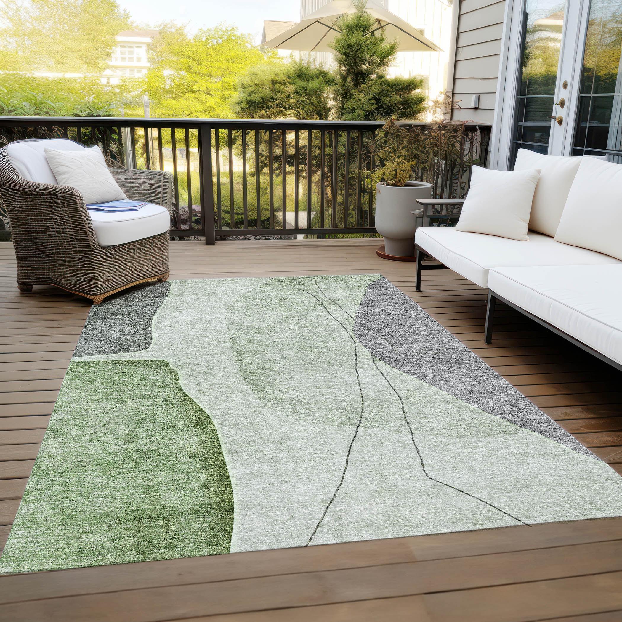 Green and Gray Abstract 8' x 10' Indoor Outdoor Area Rug