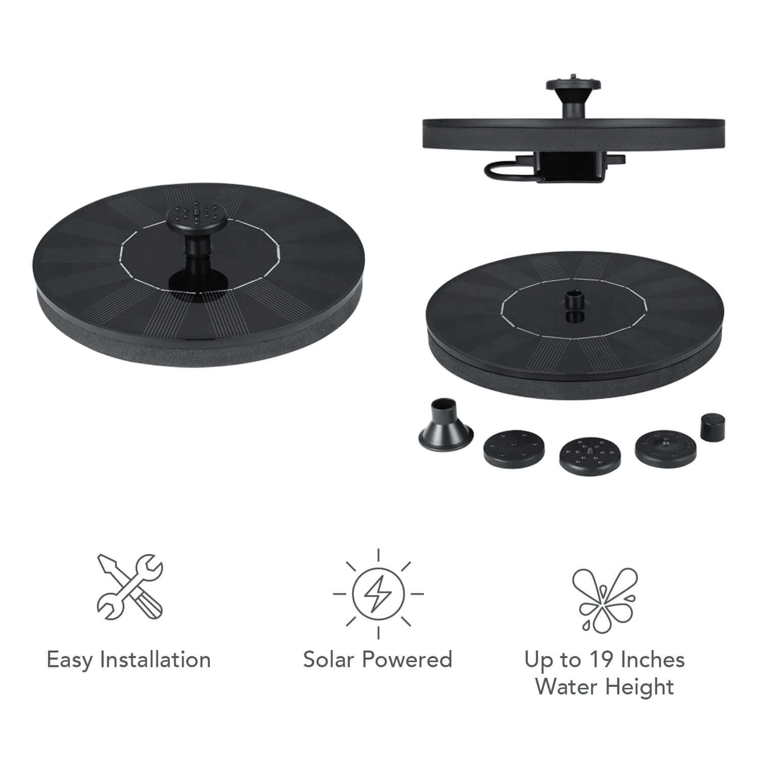 Dartwood Solar Bird Bath and Water Fountain with 4 Different Nozzle Heads - Perfect for Bird Baths and Small Ponds