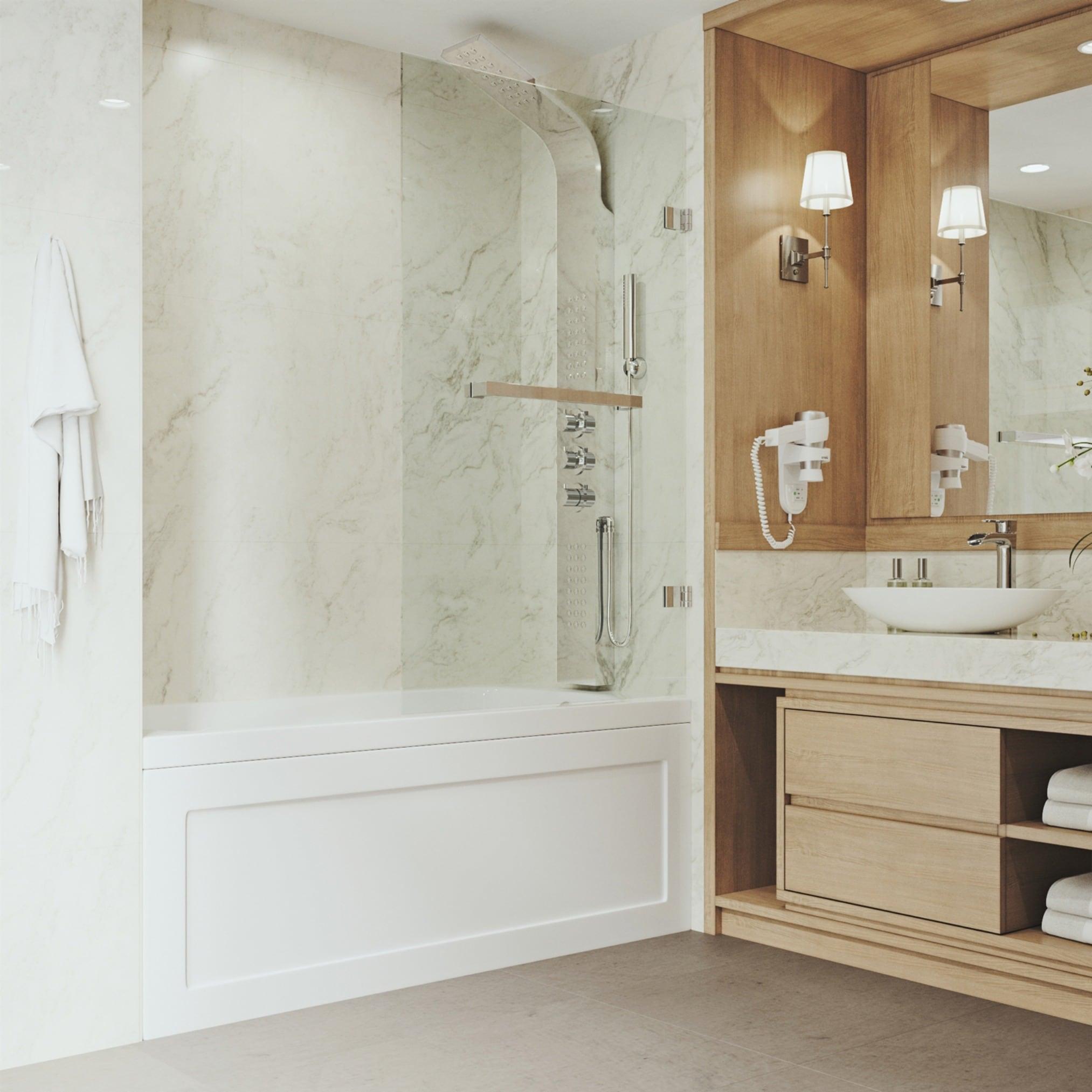 Rialto 34" W x 58" H Hinged Frameless Tub Door with with 5/16" Glass