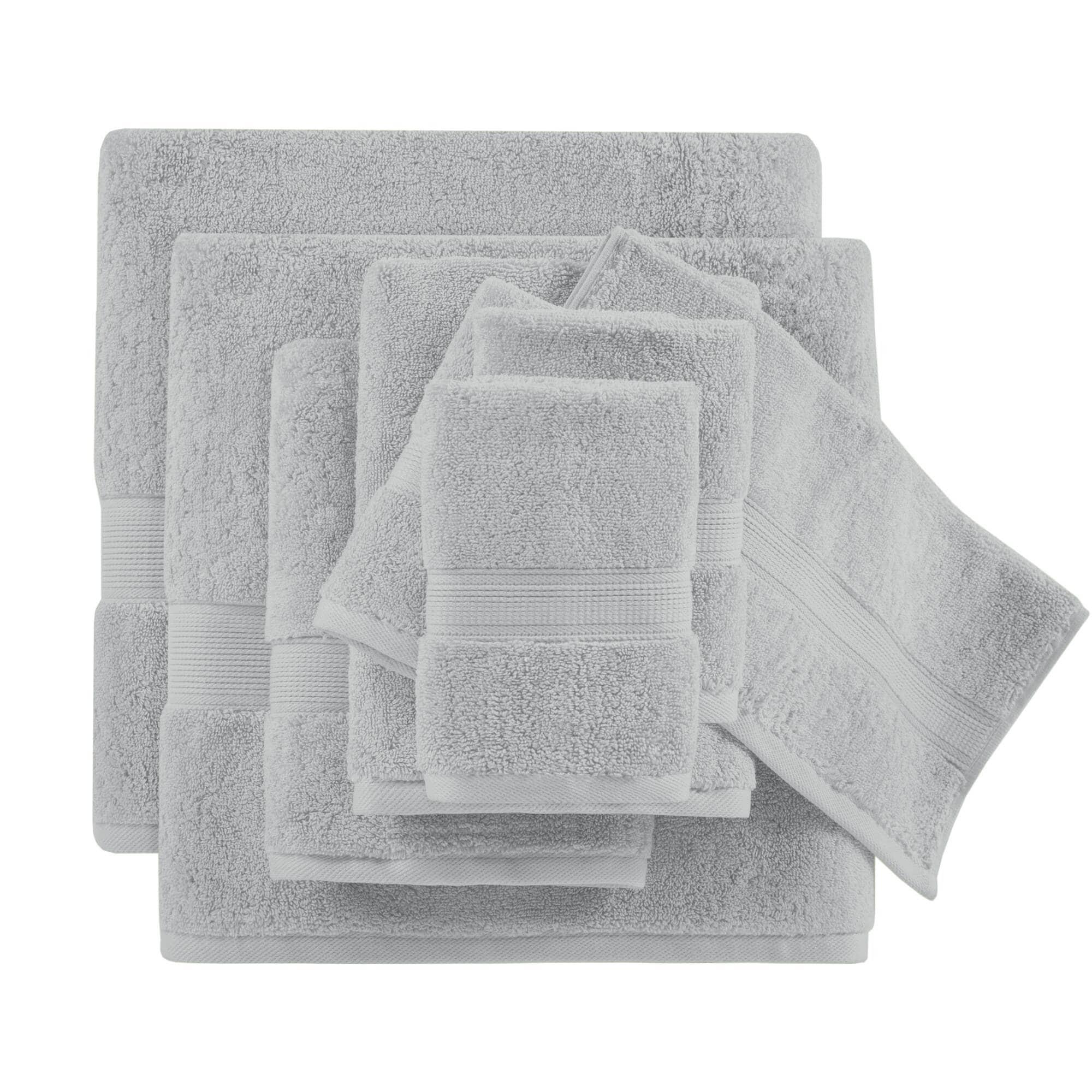 8pc Cotton Bath Towel Set Silver: Madison Park, Heavyweight Terry, OEKO-TEX Certified