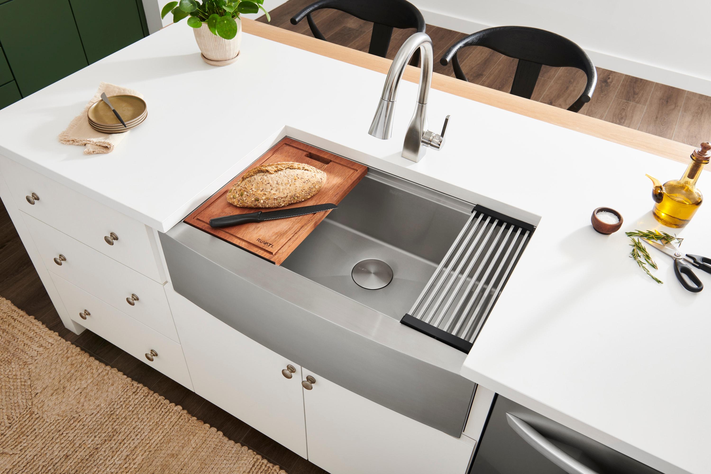 Ruvati 36-inch Apron-front Workstation Farmhouse Kitchen Sink 16 Gauge Stainless Steel Single Bowl