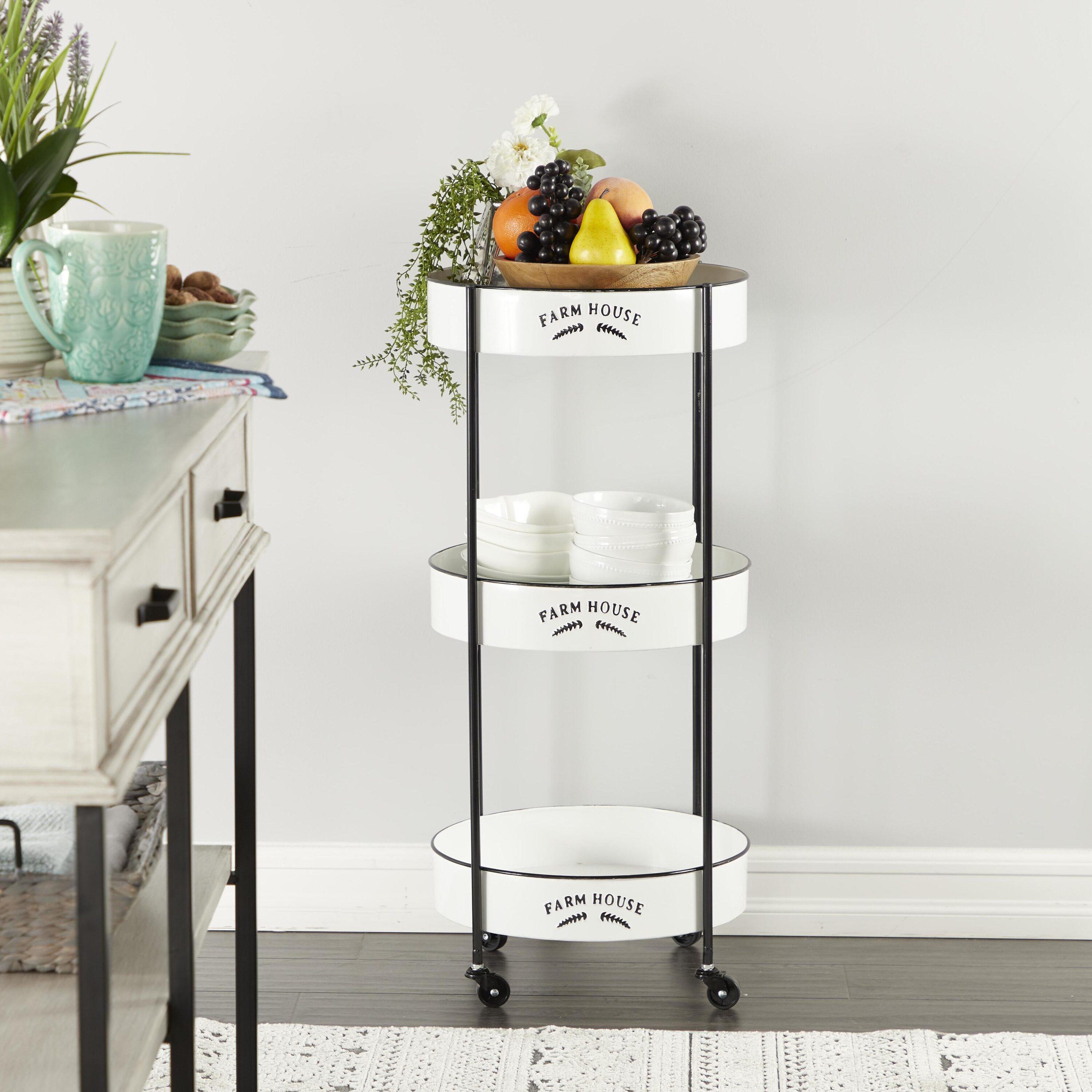 34'' x 16'' Farmhouse Metal Storage Cart White - Olivia & May: Decorative Storage Bins, Tabletop Bin, Adult Assembly Required