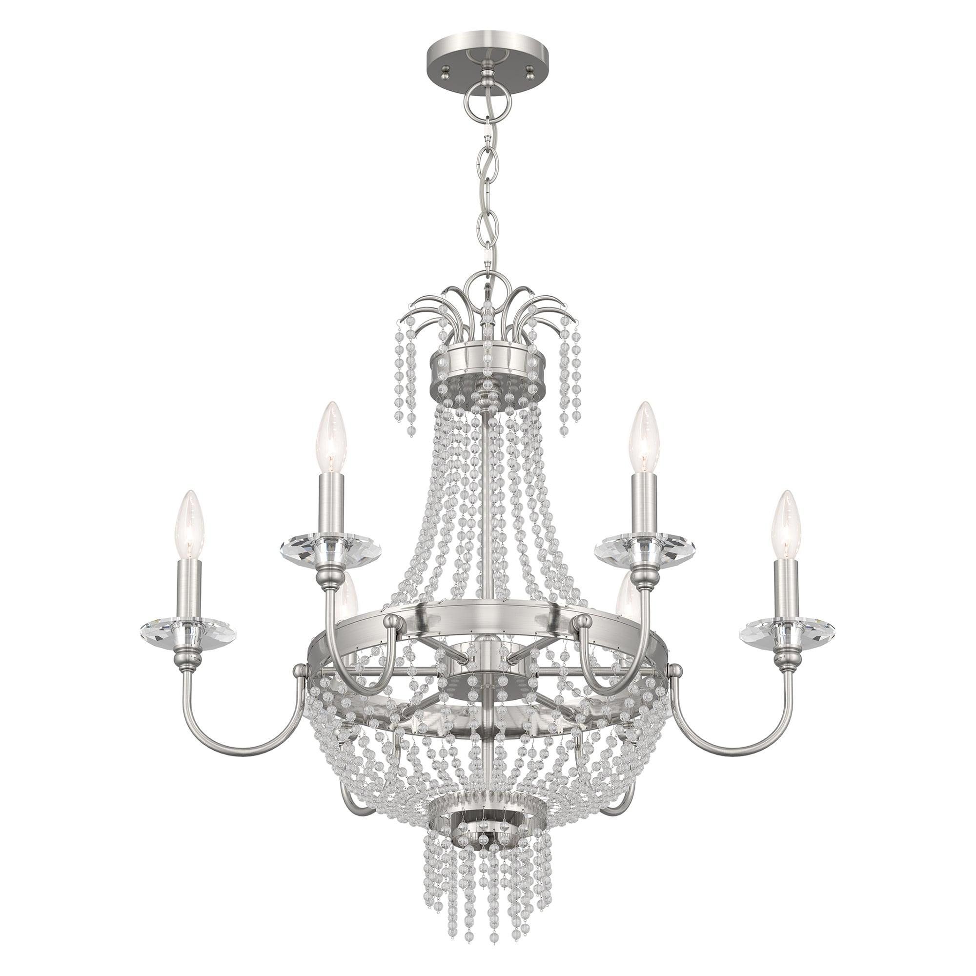 Brushed Nickel and Clear Crystal 6-Light Candelabra Chandelier