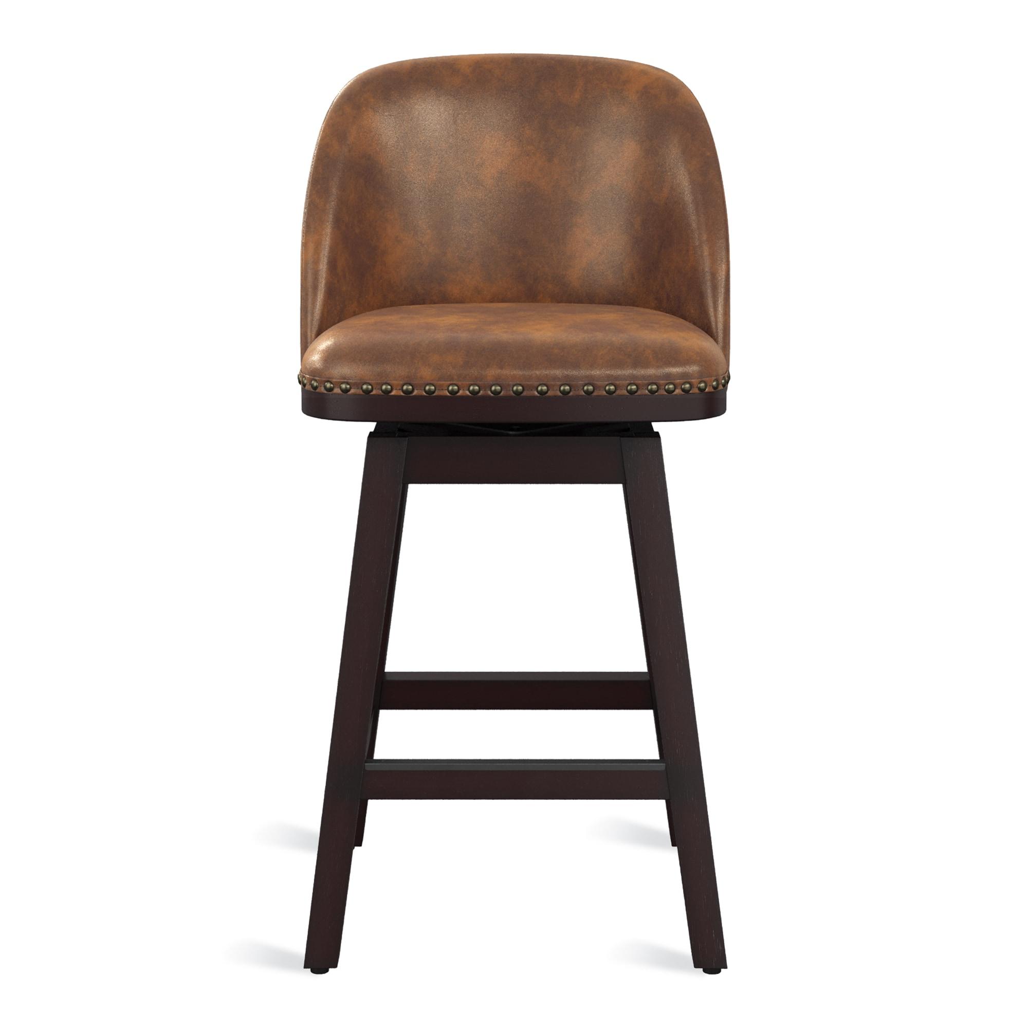 LUE BONA 26'' Swivel Bar Stools Set of 2, Counter Stools with Back & Footrest for Kitchen,Brown