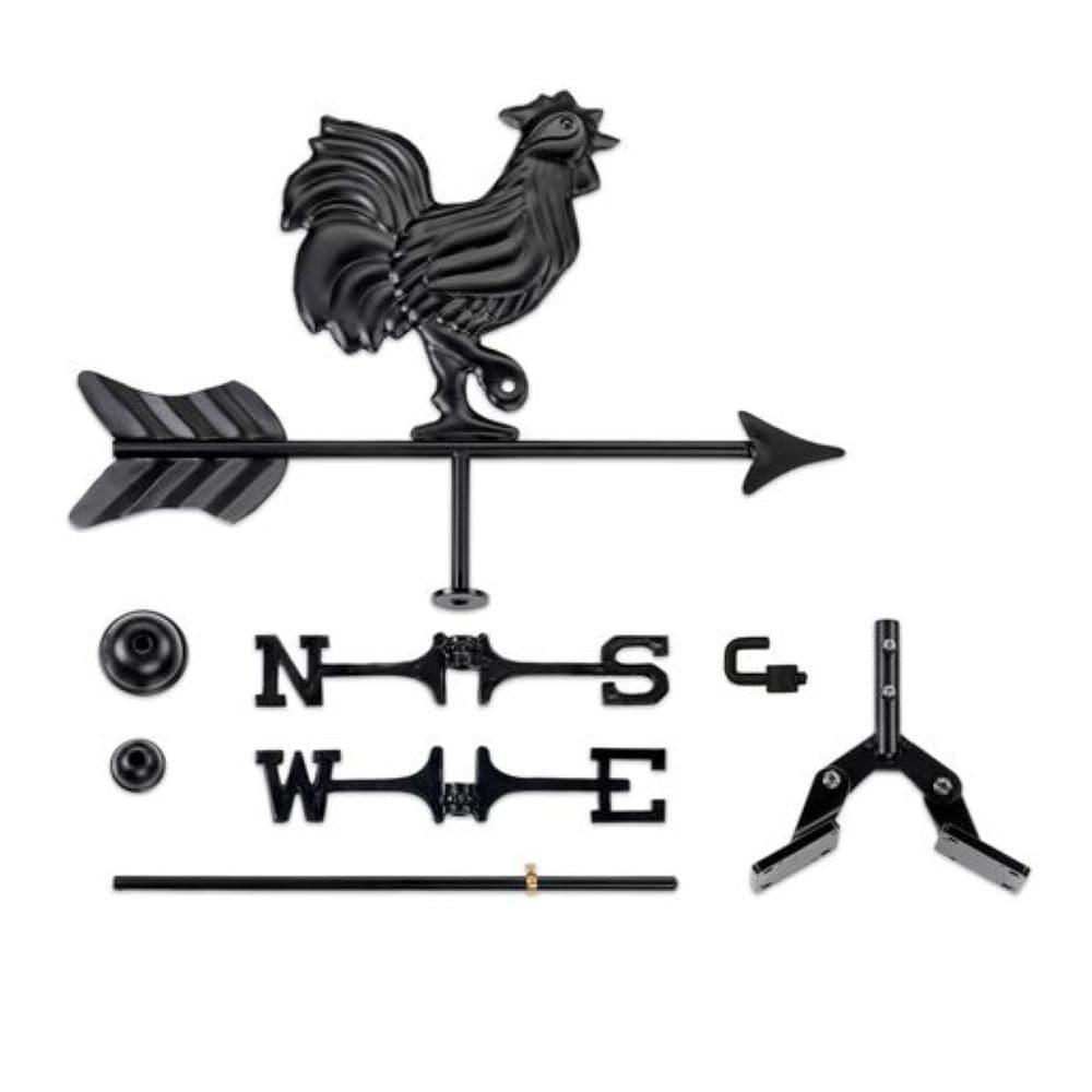 Black Aluminum Roof-Mount Rooster Weathervane for Small Structures