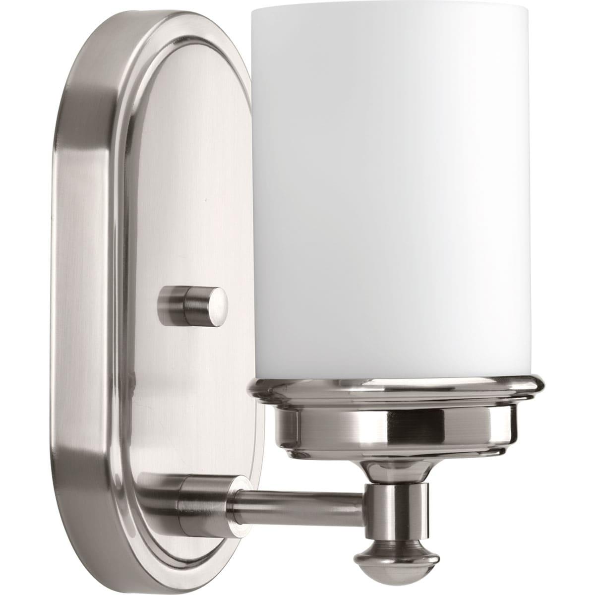 Progress Lighting Glide Collection 1-Light Wall Sconce, Brushed Nickel, Etched Opal Glass