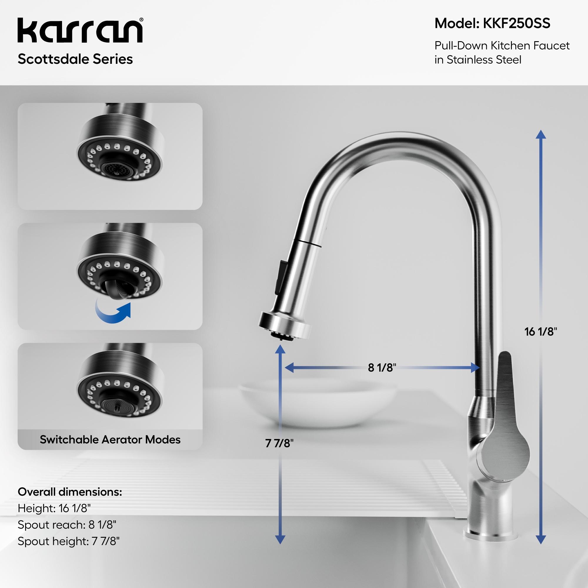 Karran Karran Scottsdale Single Handle Pull Down Sprayer Kitchen Faucet KKF250SS