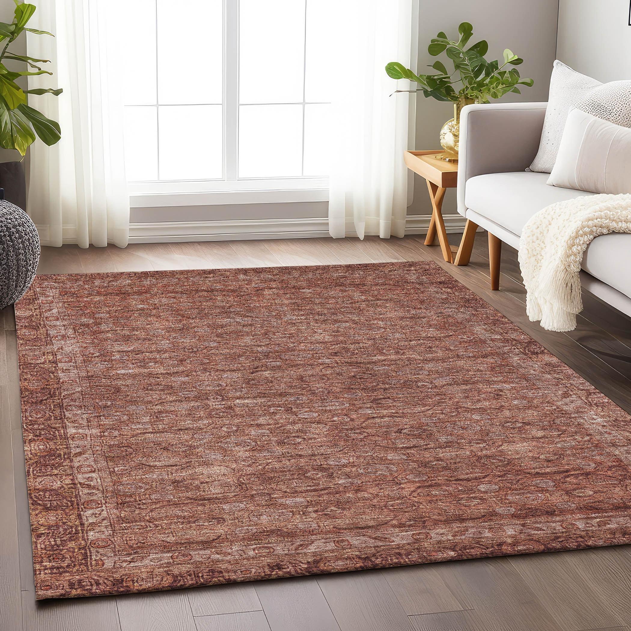 Machine Washable Indoor/Outdoor Chantille Terracotta Rug