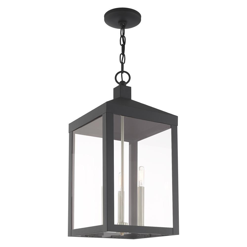 Scandinavian Gray 3-Light Indoor/Outdoor Pendant Lantern with Clear Glass