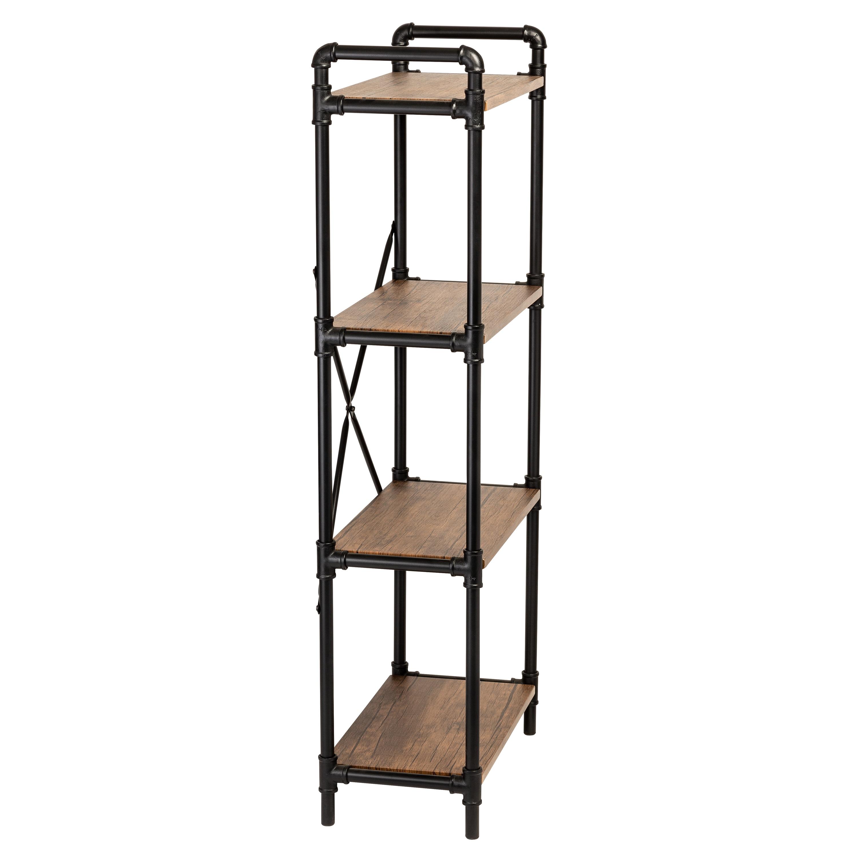 Honey-Can-Do 4-Tier Industrial Steel Bookcase, Rustic/Black