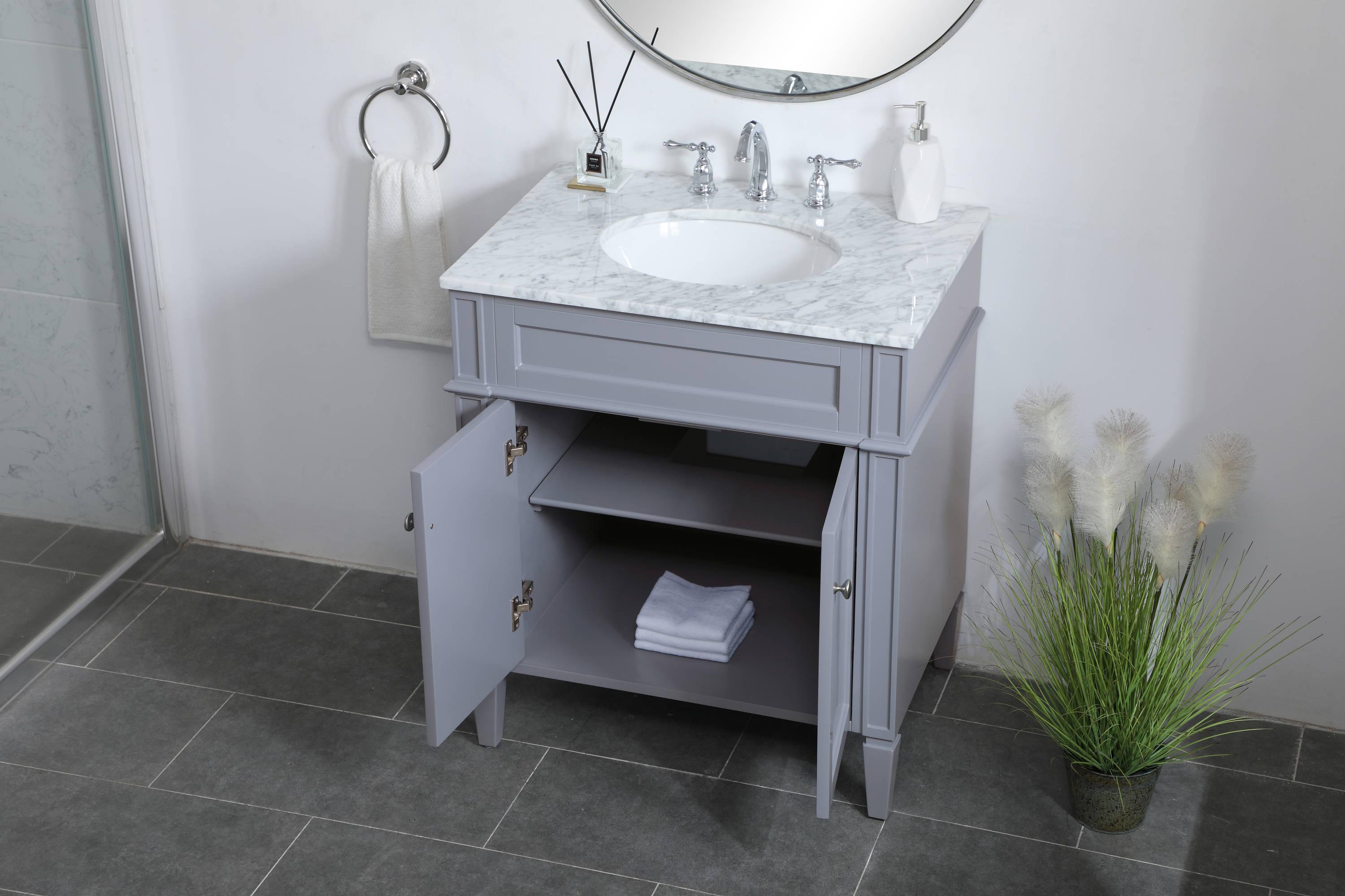 Elegant Decor Williams 30" Single Marble Top Bathroom Vanity in Gray