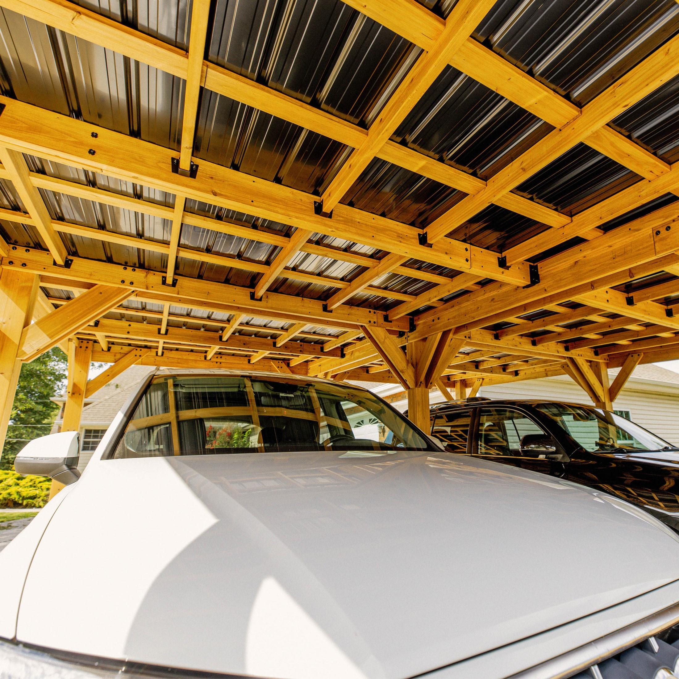 Backyard Discovery Kingsport 20'x 20' Cedar Wood Carport, Galvanized Steel Roof, PowerPort