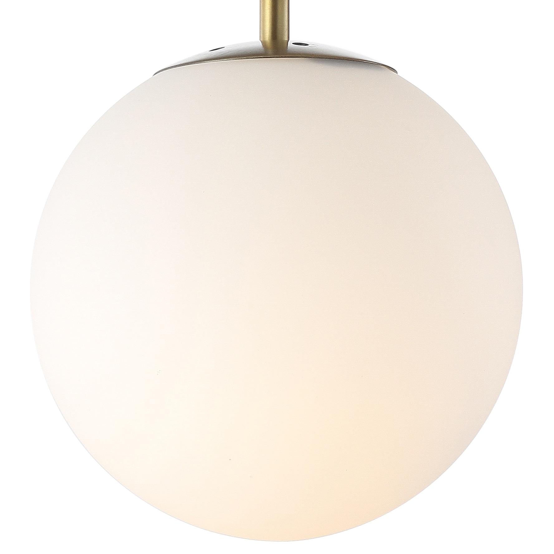Bleecker 7.75" Metal/Glass Globe LED Pendant, White/Brass