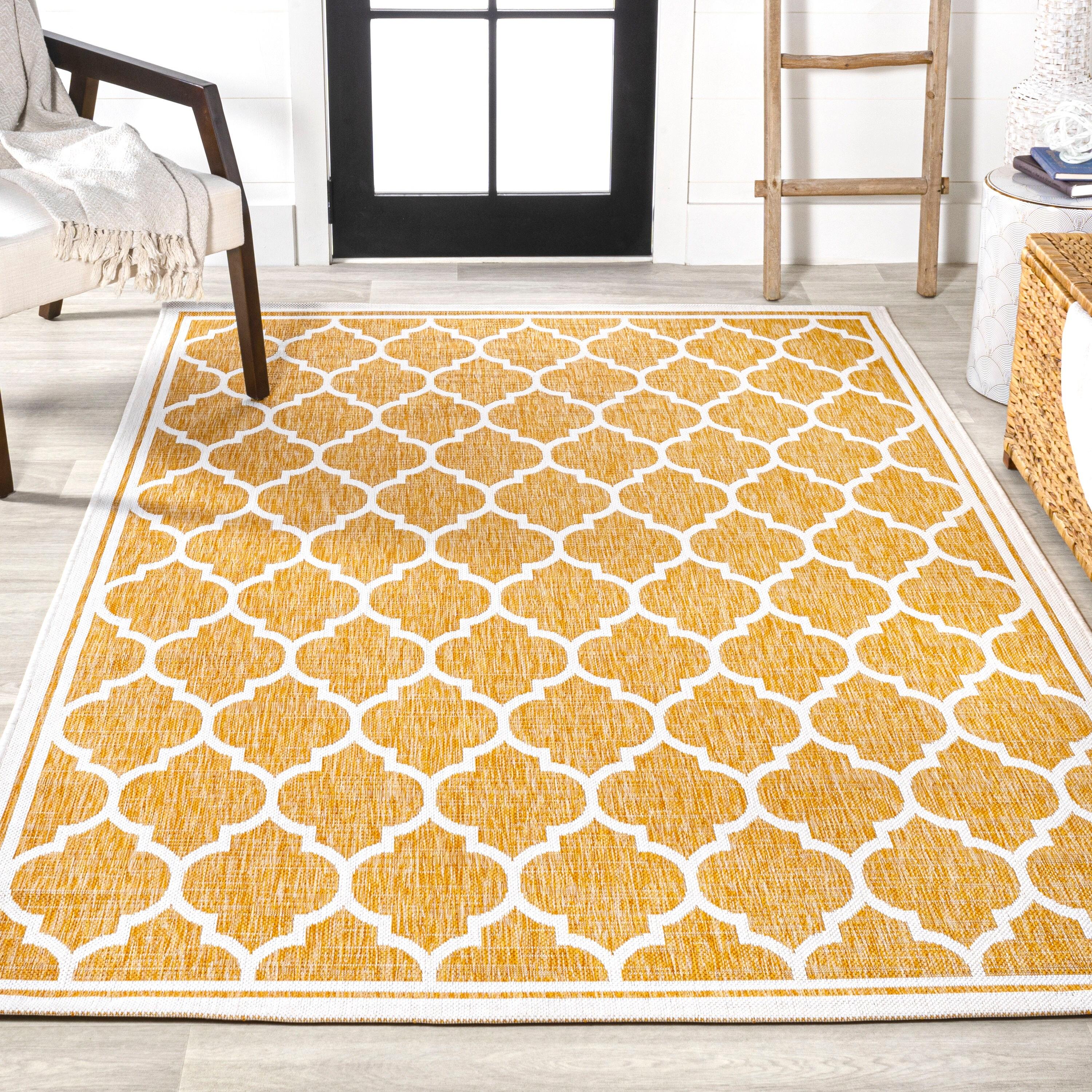 9' x 12' Trebol Moroccan Trellis Textured Weave Indoor/Outdoor Area Rug, Yellow/Cream - JONATHAN Y