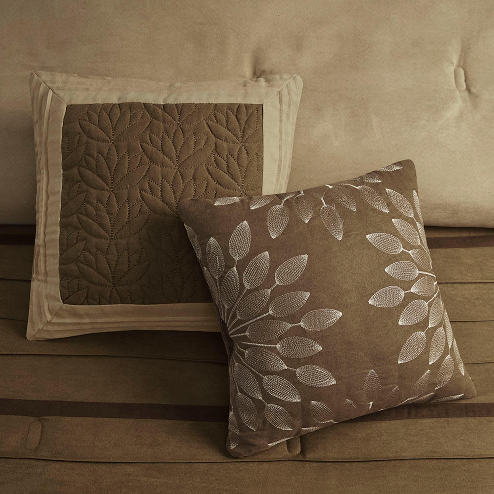 7pc Queen Dakota Microsuede Comforter Set Brown/Cream: Madison Park, Hypoallergenic, Farmhouse Style