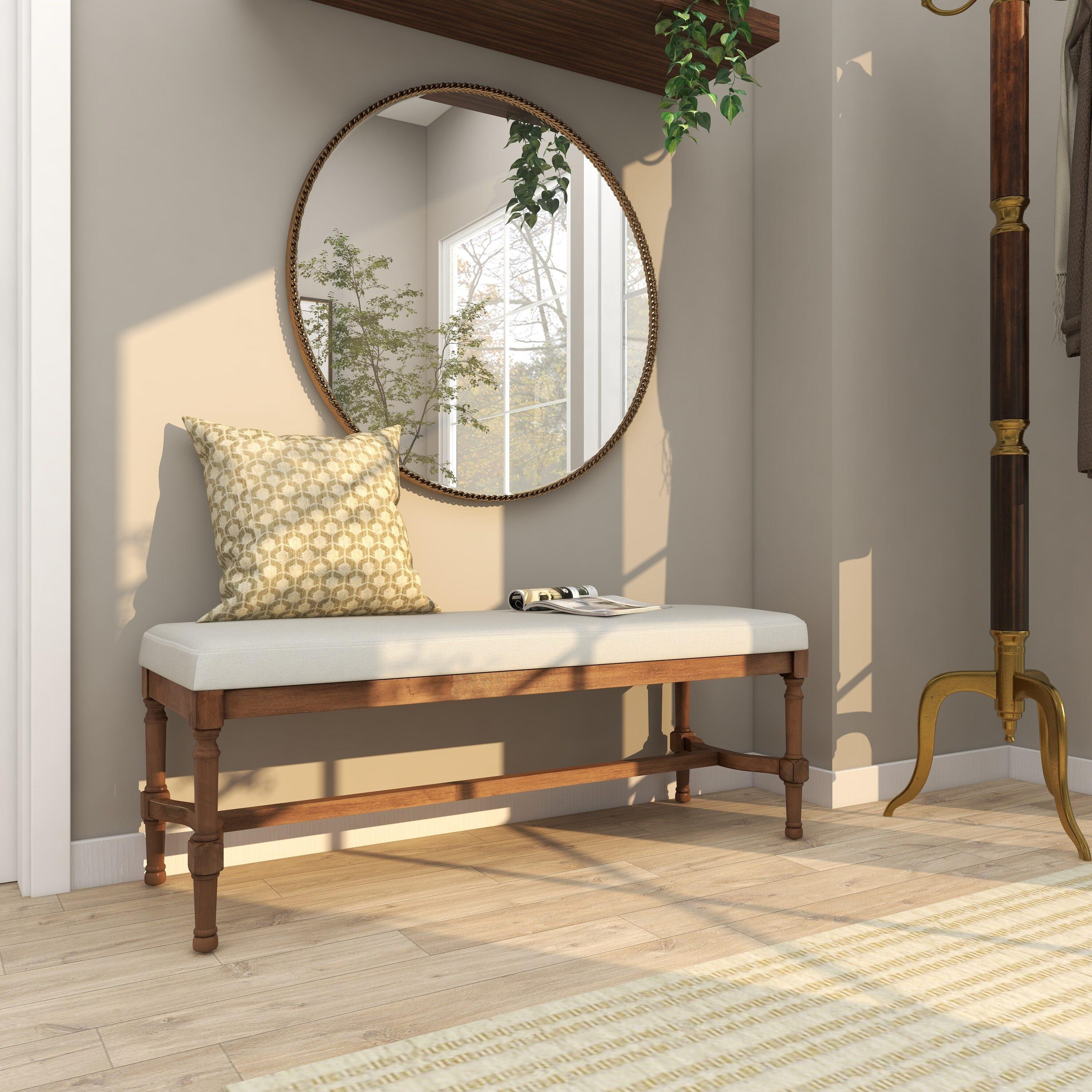 DecMode Wood Bench with Burlap Seat, Brown